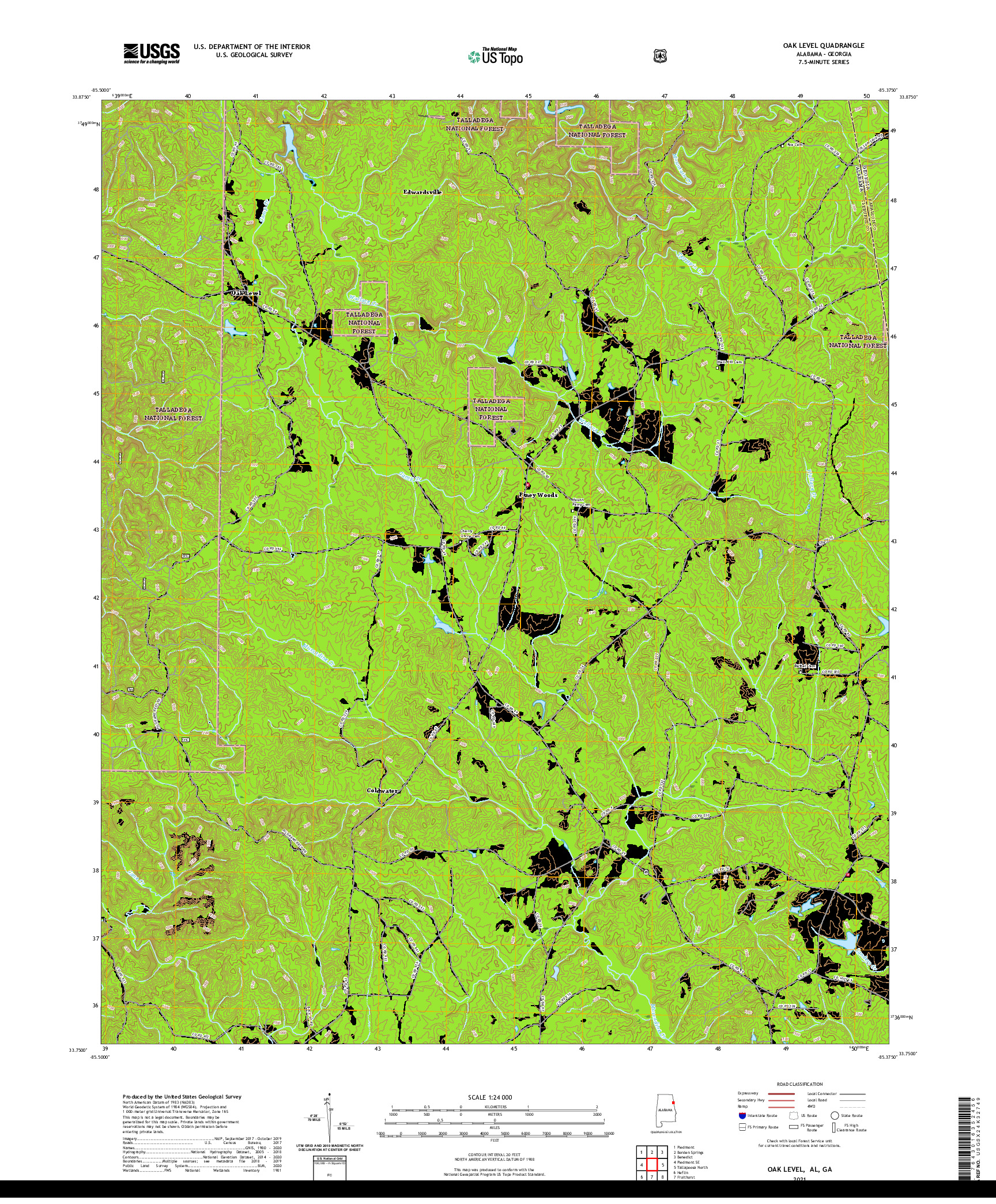 USGS US TOPO 7.5-MINUTE MAP FOR OAK LEVEL, AL,GA 2021