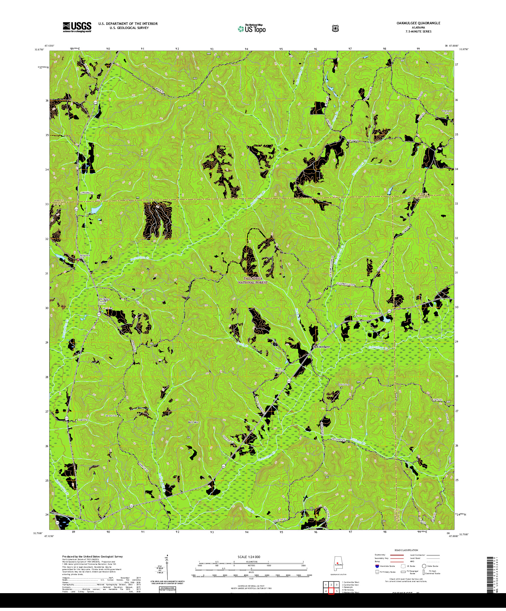 USGS US TOPO 7.5-MINUTE MAP FOR OAKMULGEE, AL 2021