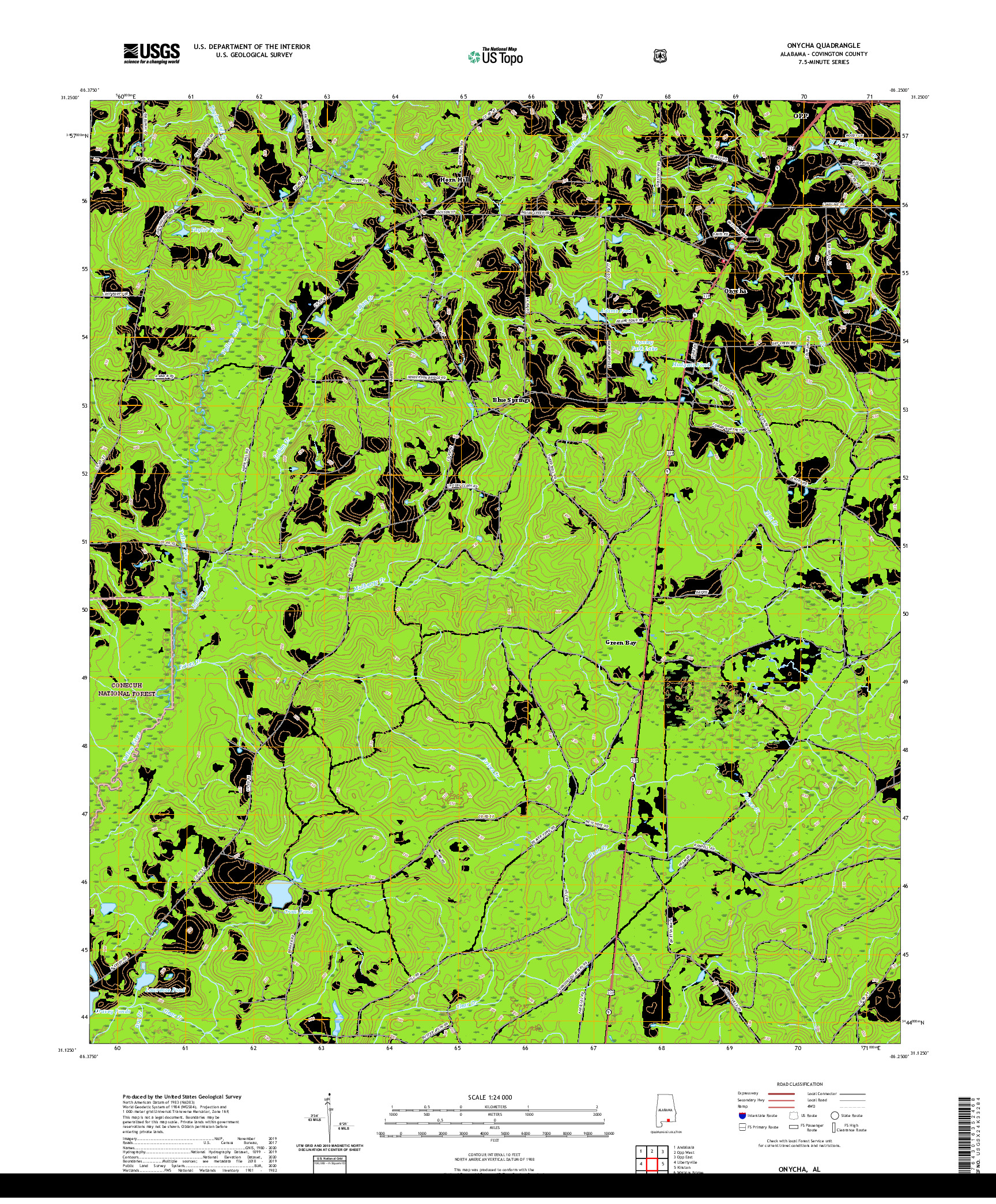 USGS US TOPO 7.5-MINUTE MAP FOR ONYCHA, AL 2021