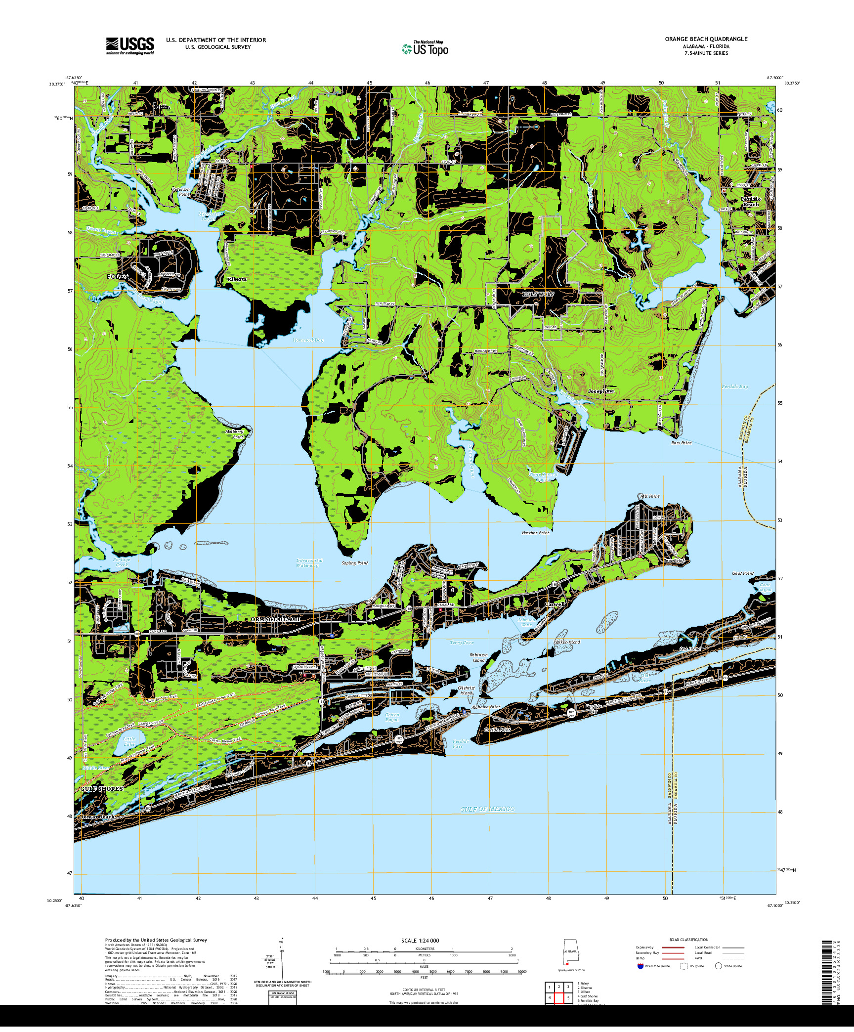 USGS US TOPO 7.5-MINUTE MAP FOR ORANGE BEACH, AL,FL 2021