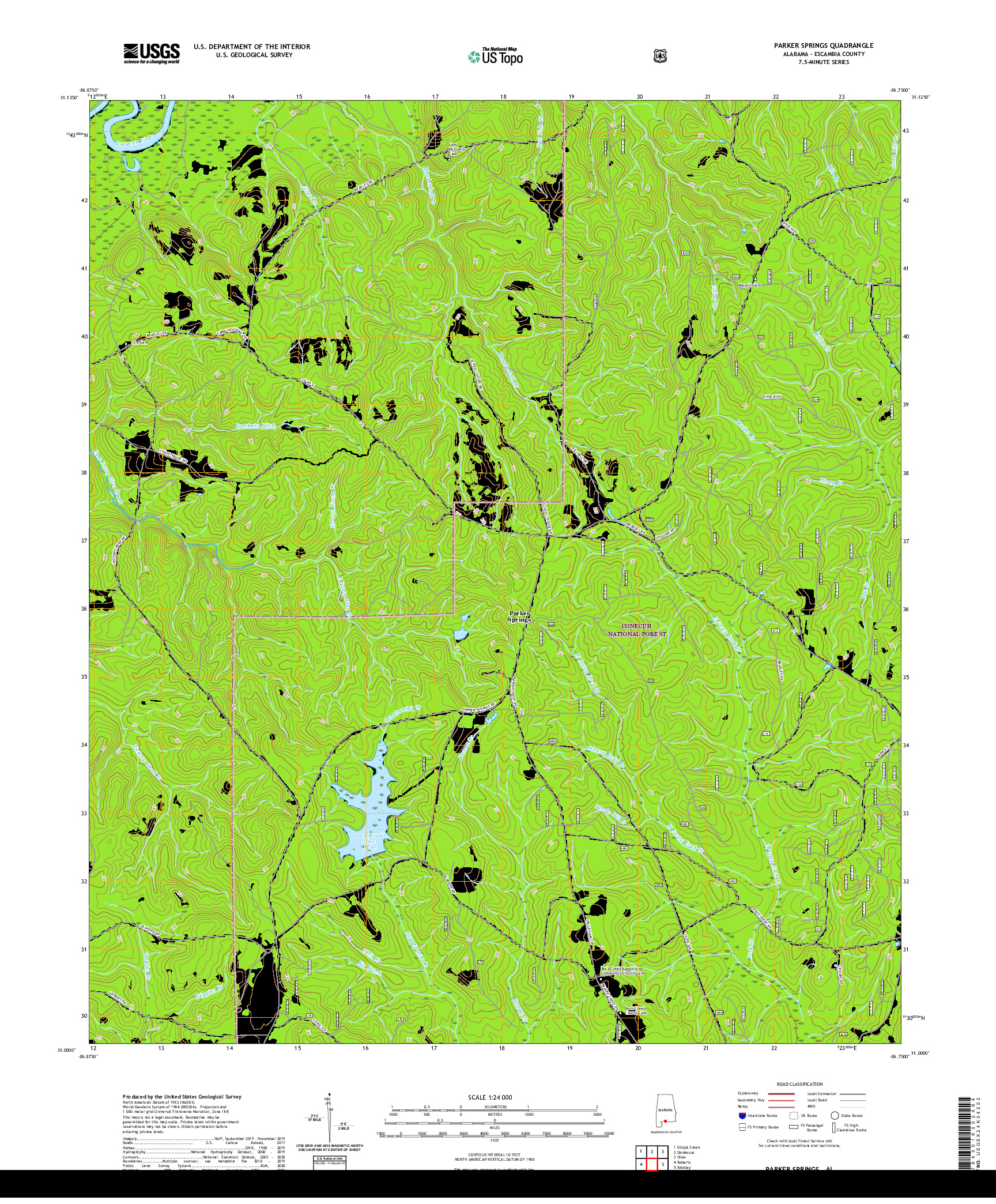 USGS US TOPO 7.5-MINUTE MAP FOR PARKER SPRINGS, AL 2021