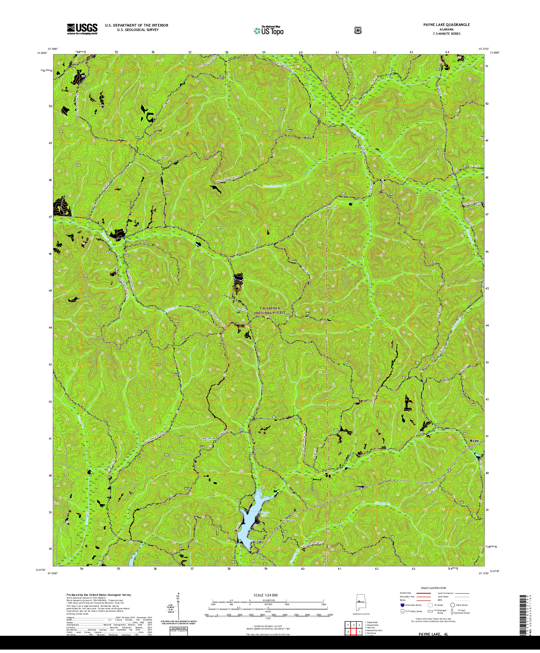 USGS US TOPO 7.5-MINUTE MAP FOR PAYNE LAKE, AL 2021