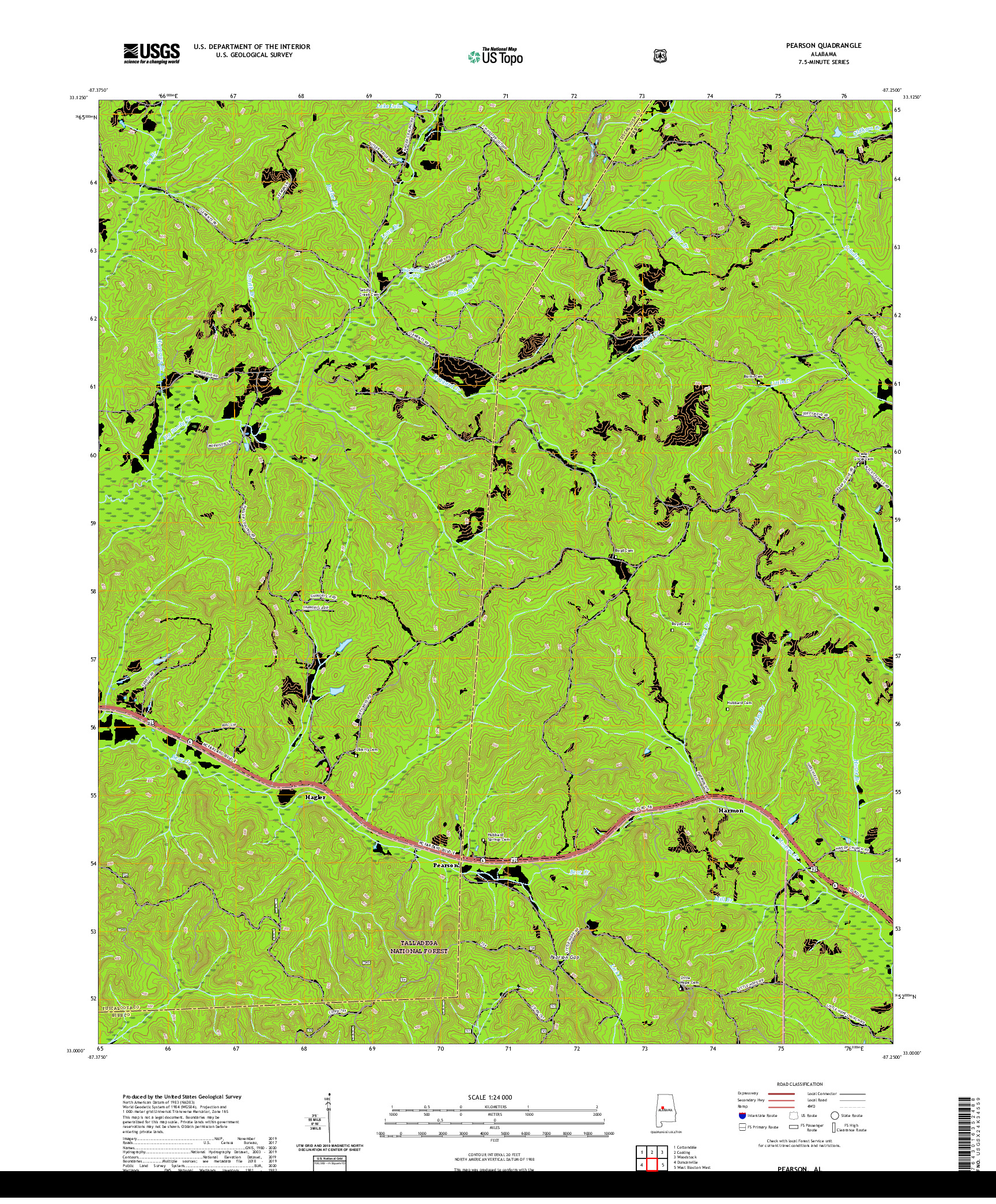 USGS US TOPO 7.5-MINUTE MAP FOR PEARSON, AL 2021