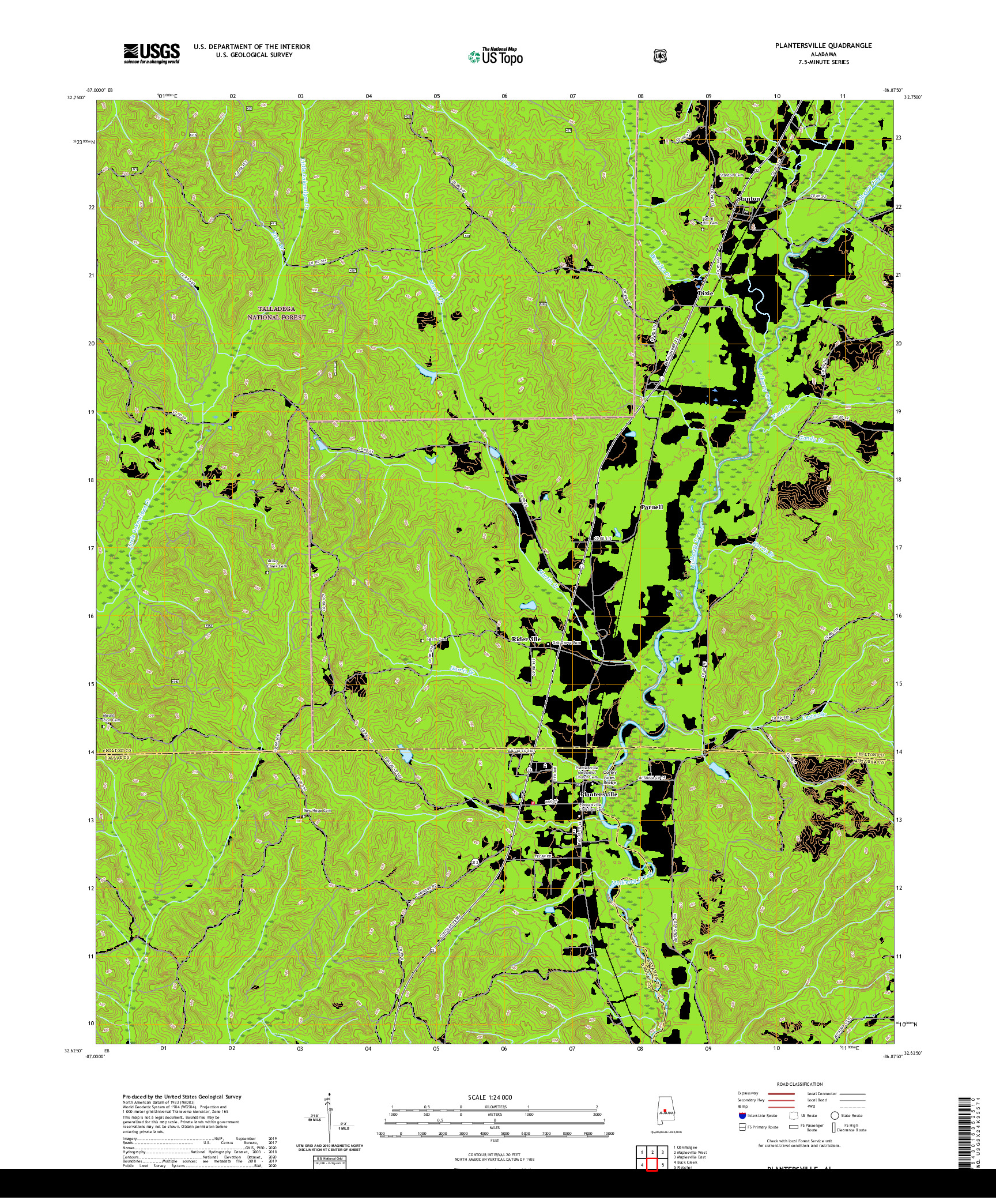 USGS US TOPO 7.5-MINUTE MAP FOR PLANTERSVILLE, AL 2021