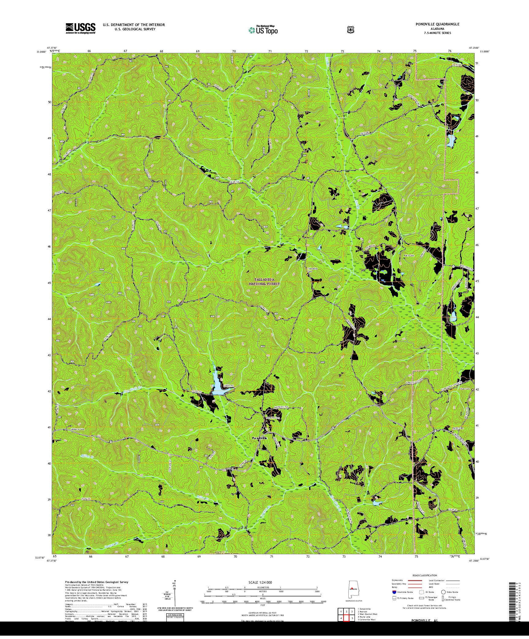 USGS US TOPO 7.5-MINUTE MAP FOR PONDVILLE, AL 2021