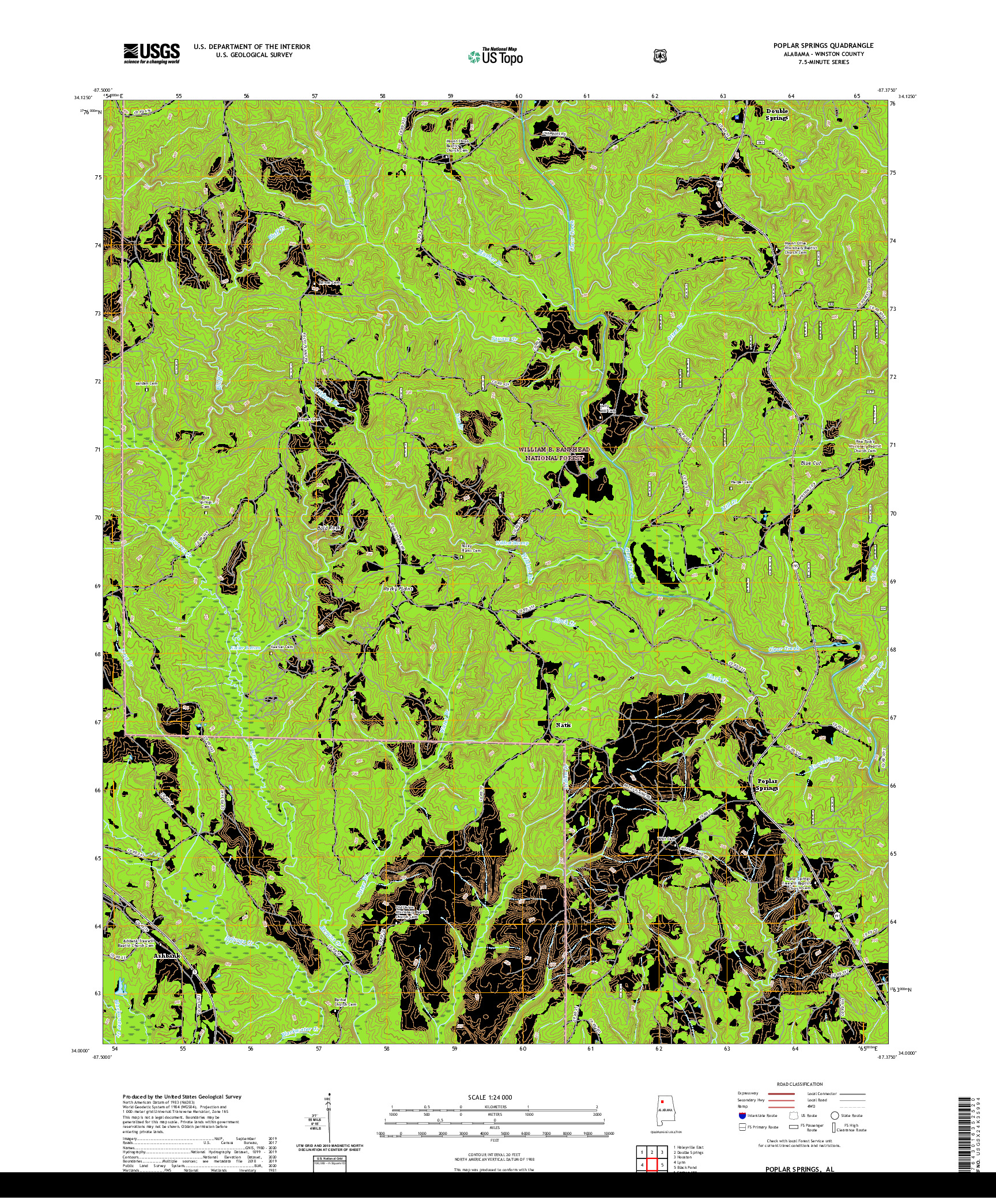 USGS US TOPO 7.5-MINUTE MAP FOR POPLAR SPRINGS, AL 2021