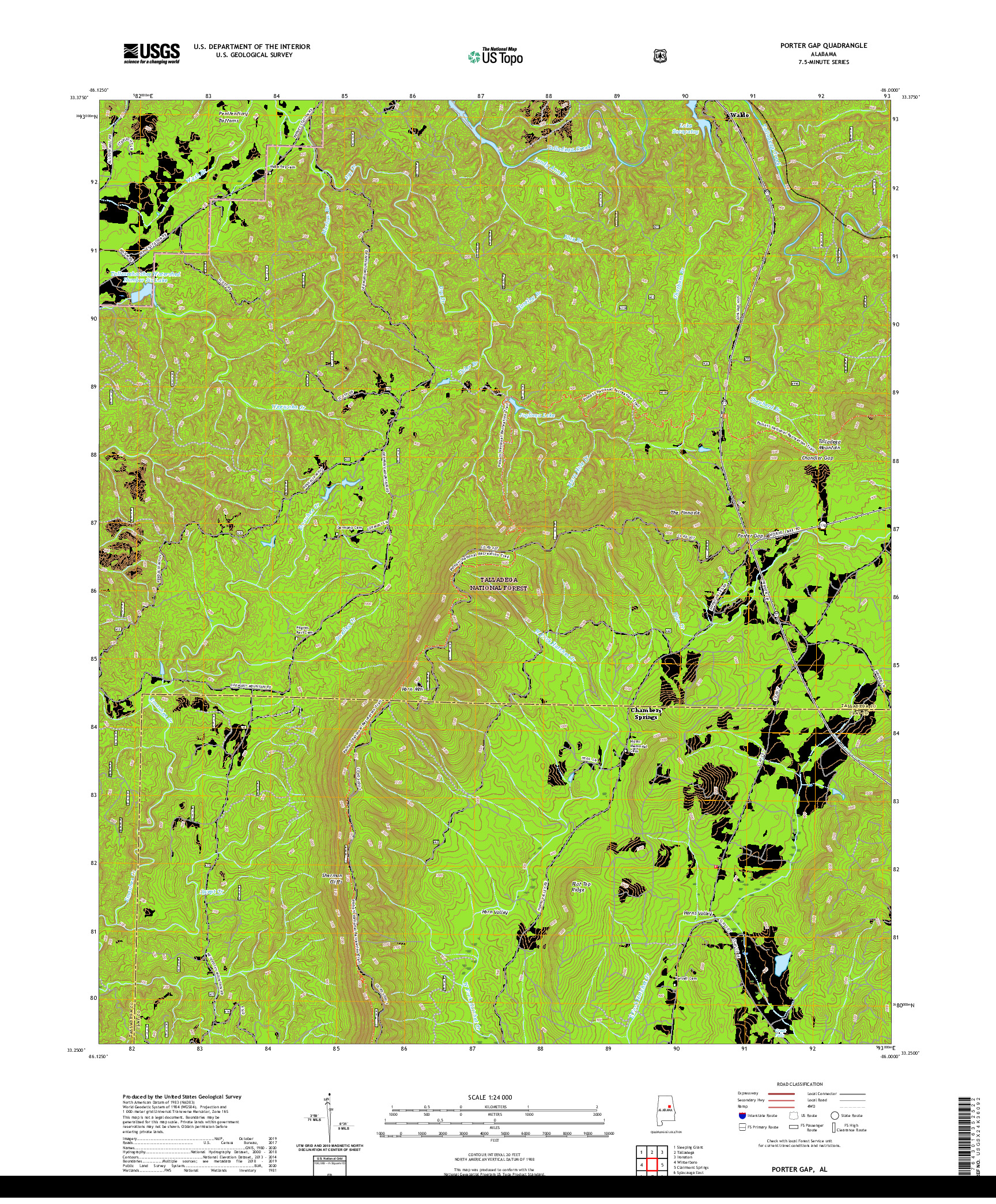 USGS US TOPO 7.5-MINUTE MAP FOR PORTER GAP, AL 2021