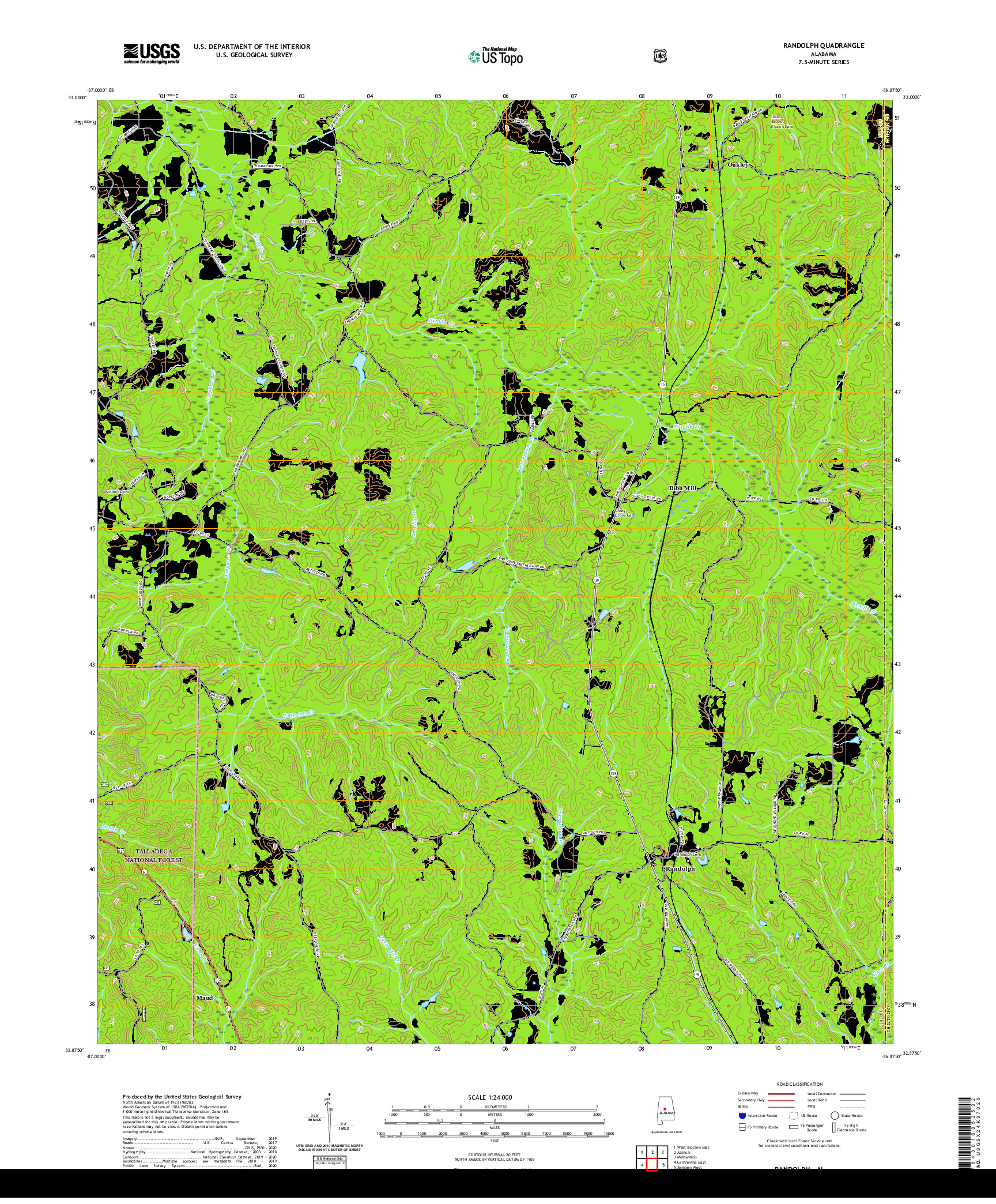 USGS US TOPO 7.5-MINUTE MAP FOR RANDOLPH, AL 2021