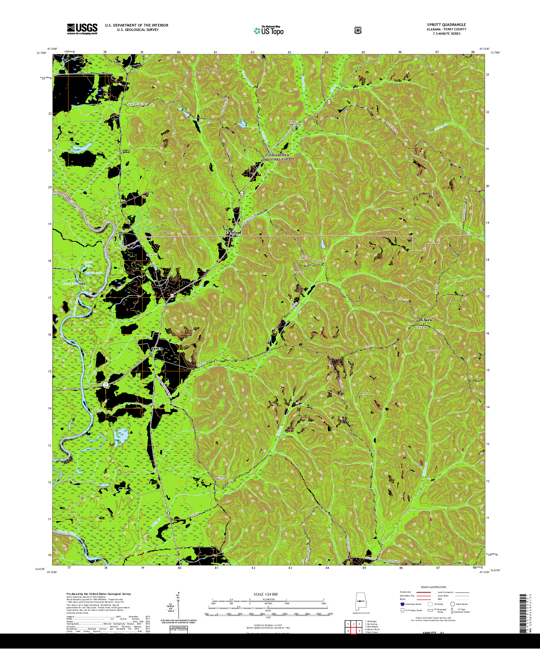 USGS US TOPO 7.5-MINUTE MAP FOR SPROTT, AL 2021