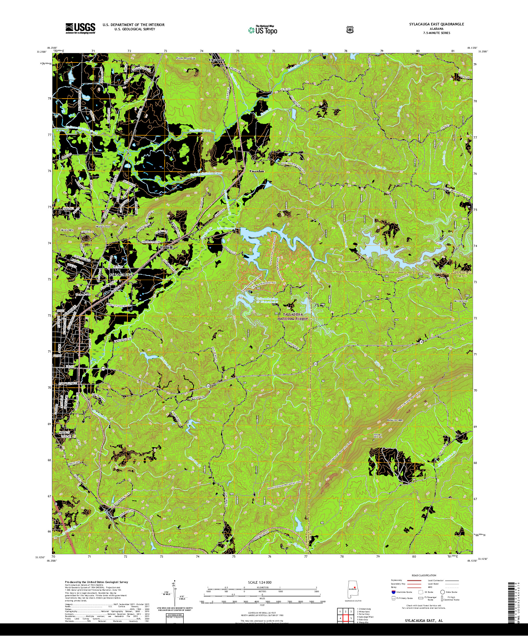 USGS US TOPO 7.5-MINUTE MAP FOR SYLACAUGA EAST, AL 2021