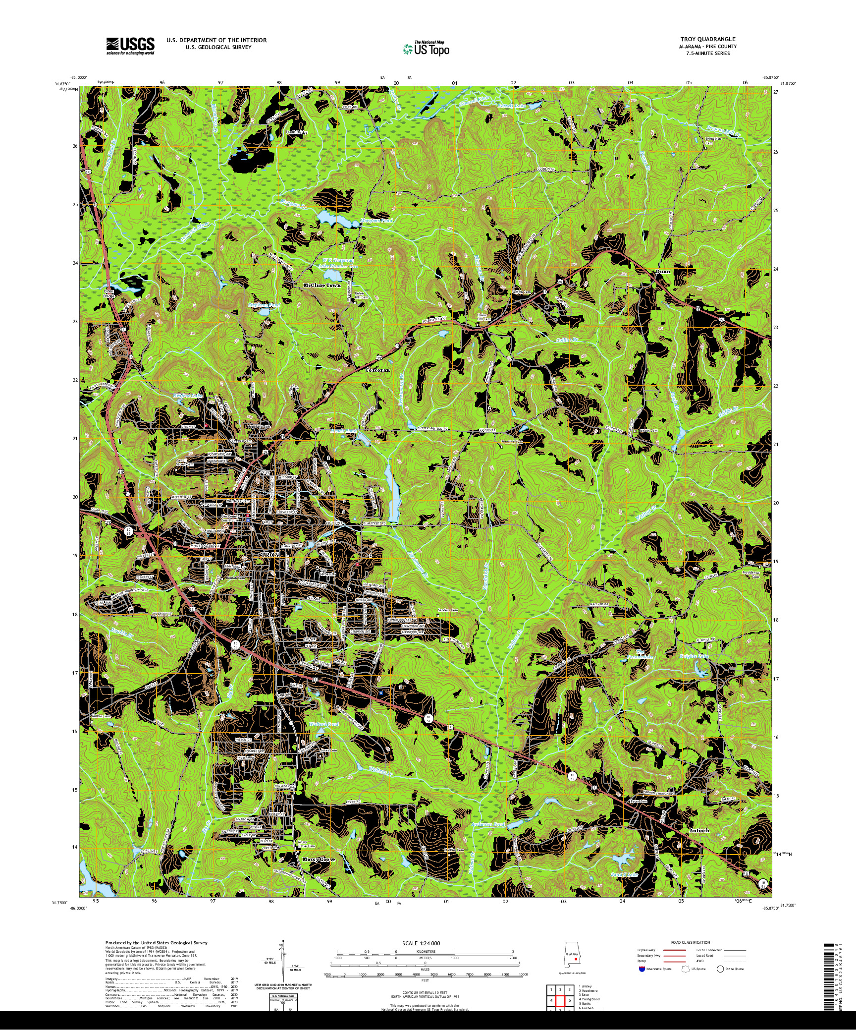 USGS US TOPO 7.5-MINUTE MAP FOR TROY, AL 2021