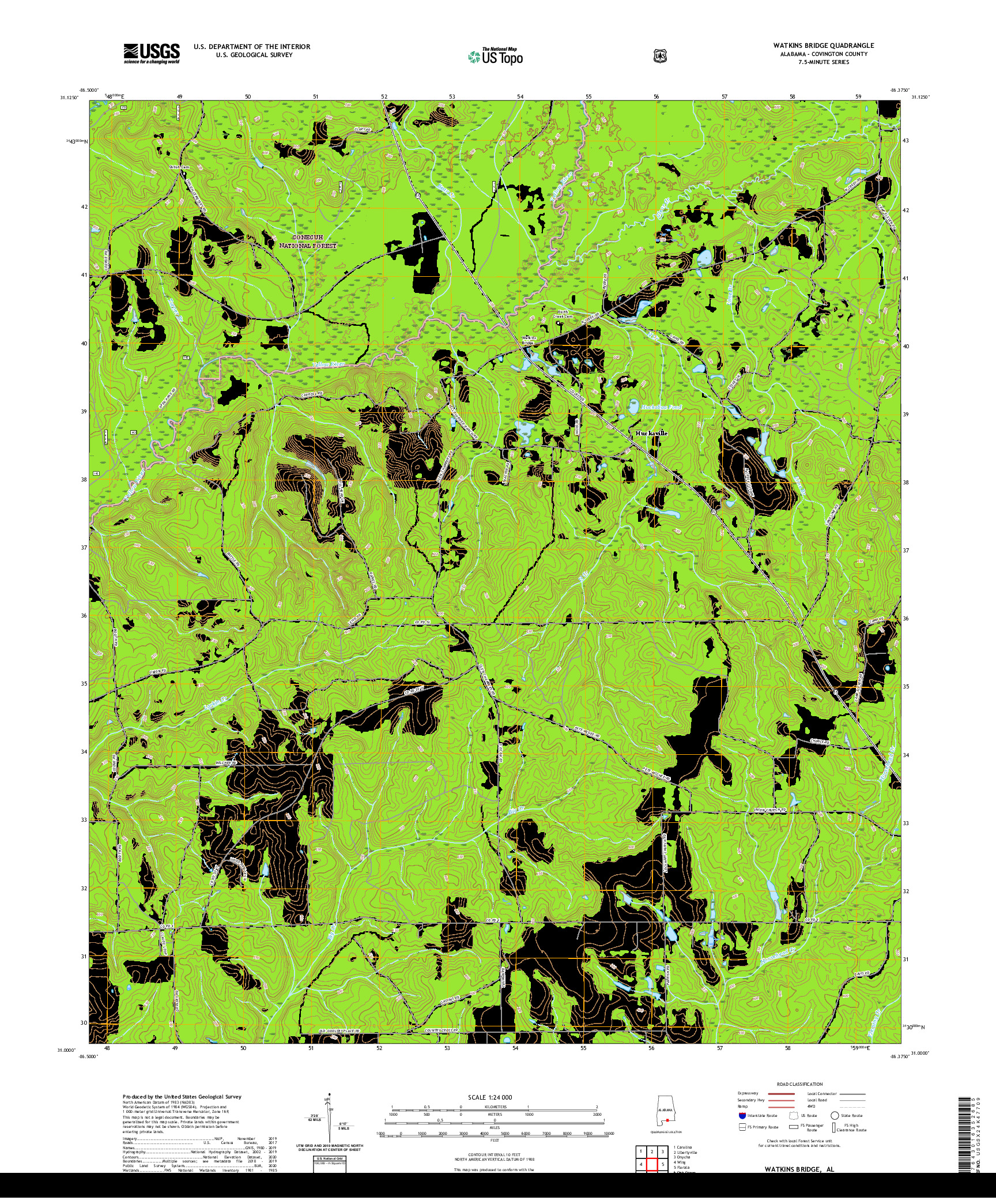 USGS US TOPO 7.5-MINUTE MAP FOR WATKINS BRIDGE, AL 2021