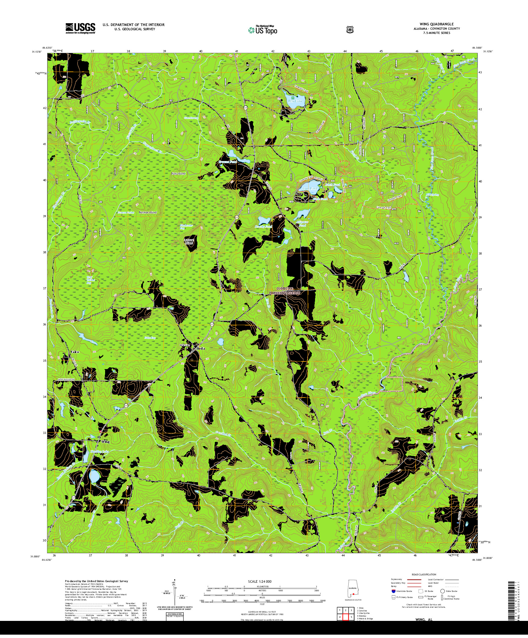 USGS US TOPO 7.5-MINUTE MAP FOR WING, AL 2021