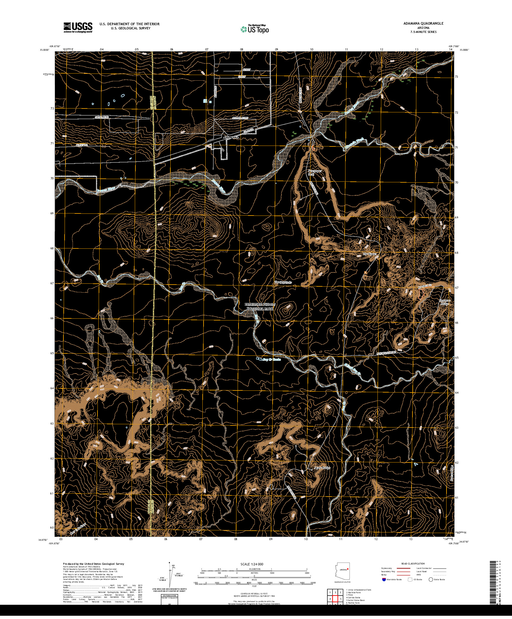 US TOPO 7.5-MINUTE MAP FOR ADAMANA, AZ