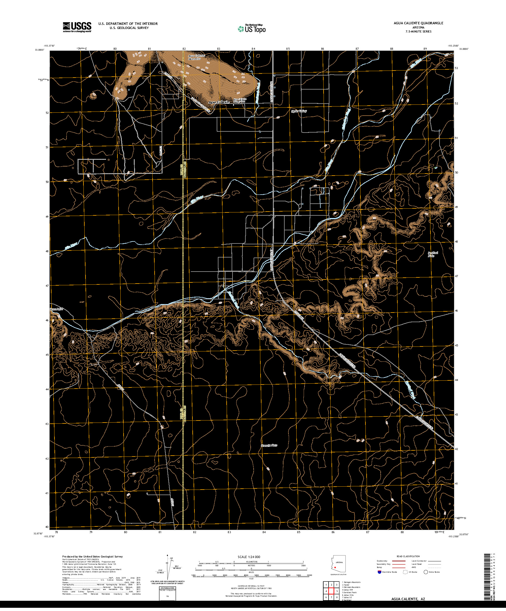 USGS US TOPO 7.5-MINUTE MAP FOR AGUA CALIENTE, AZ 2021