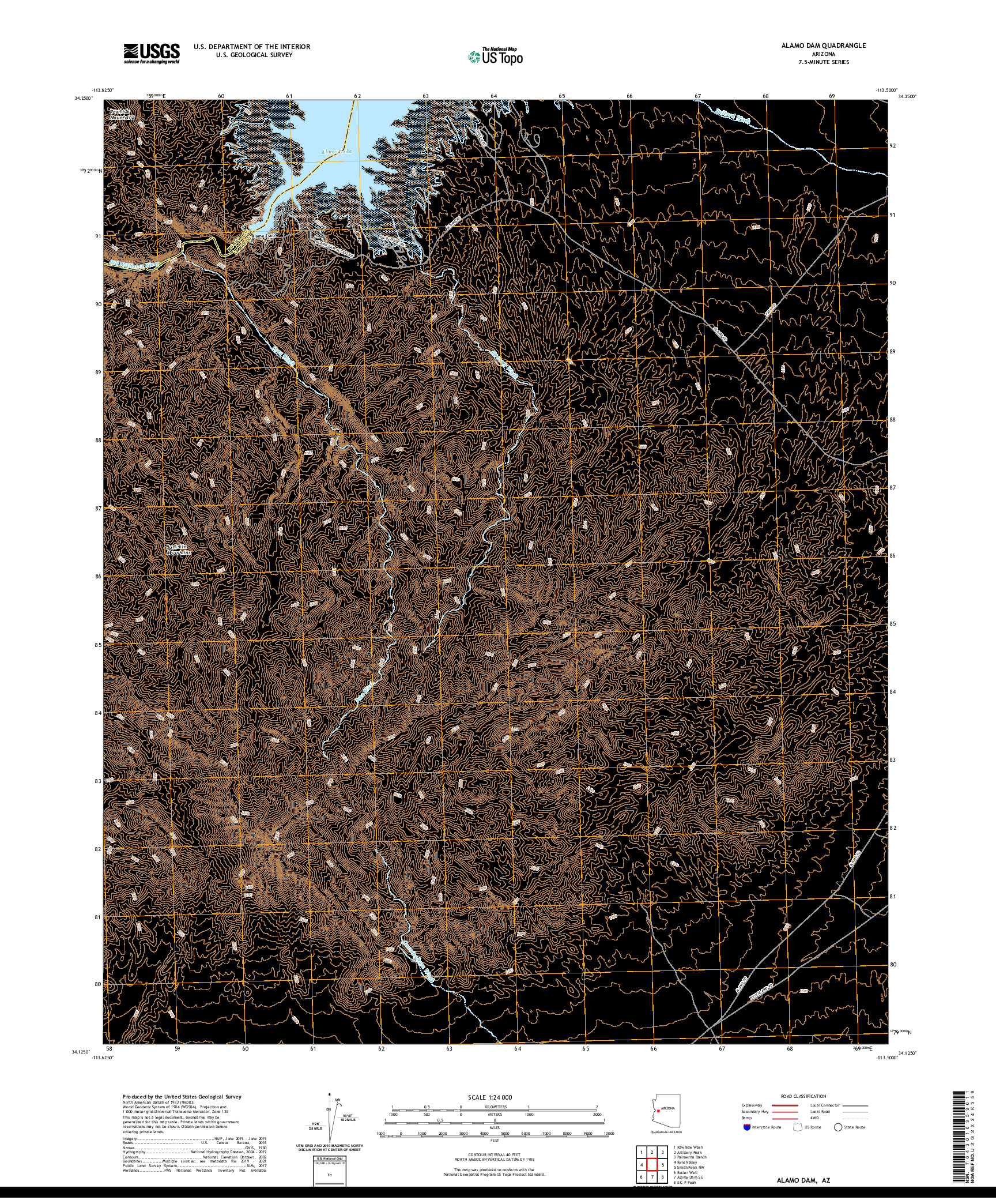 US TOPO 7.5-MINUTE MAP FOR ALAMO DAM, AZ