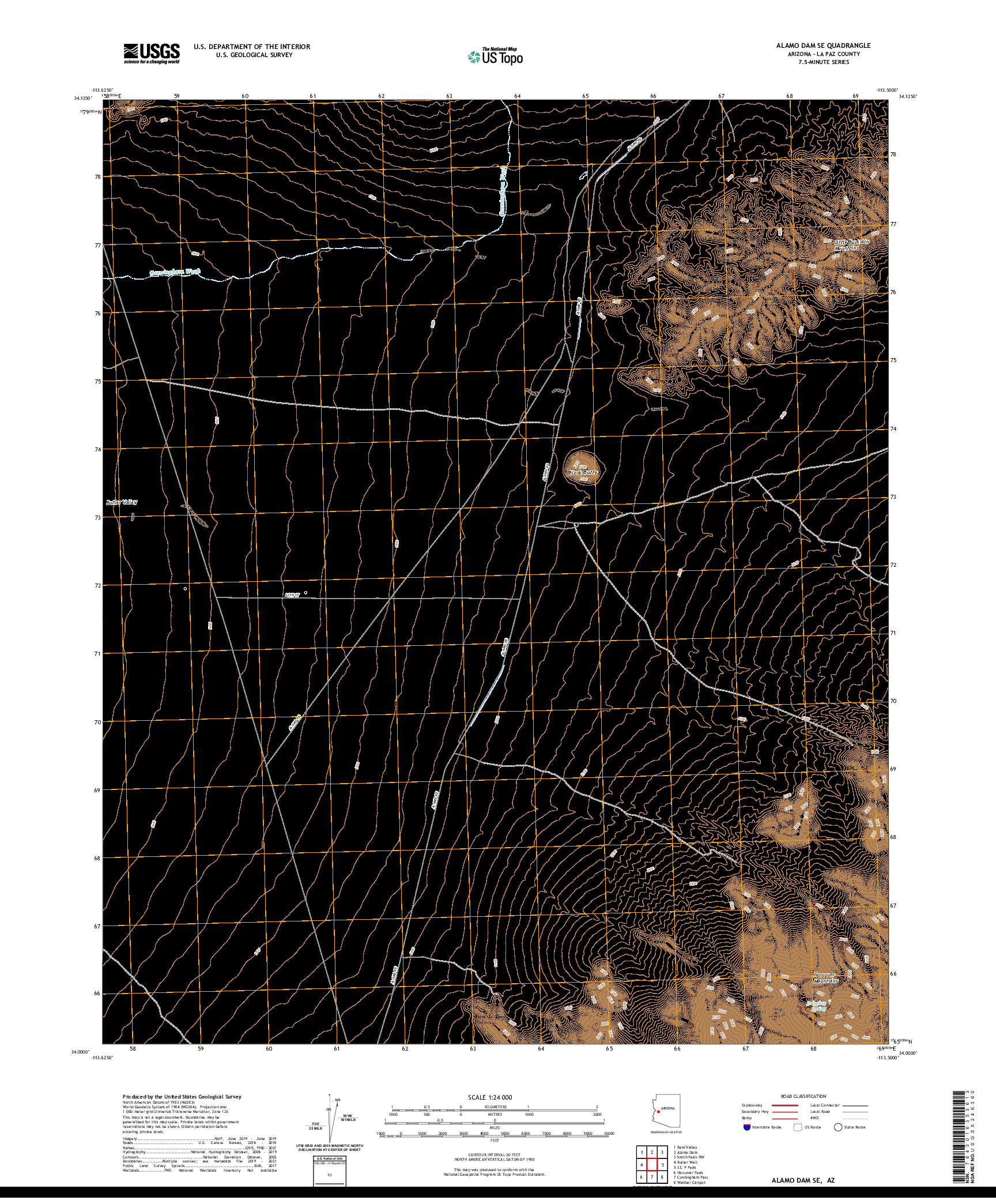 US TOPO 7.5-MINUTE MAP FOR ALAMO DAM SE, AZ