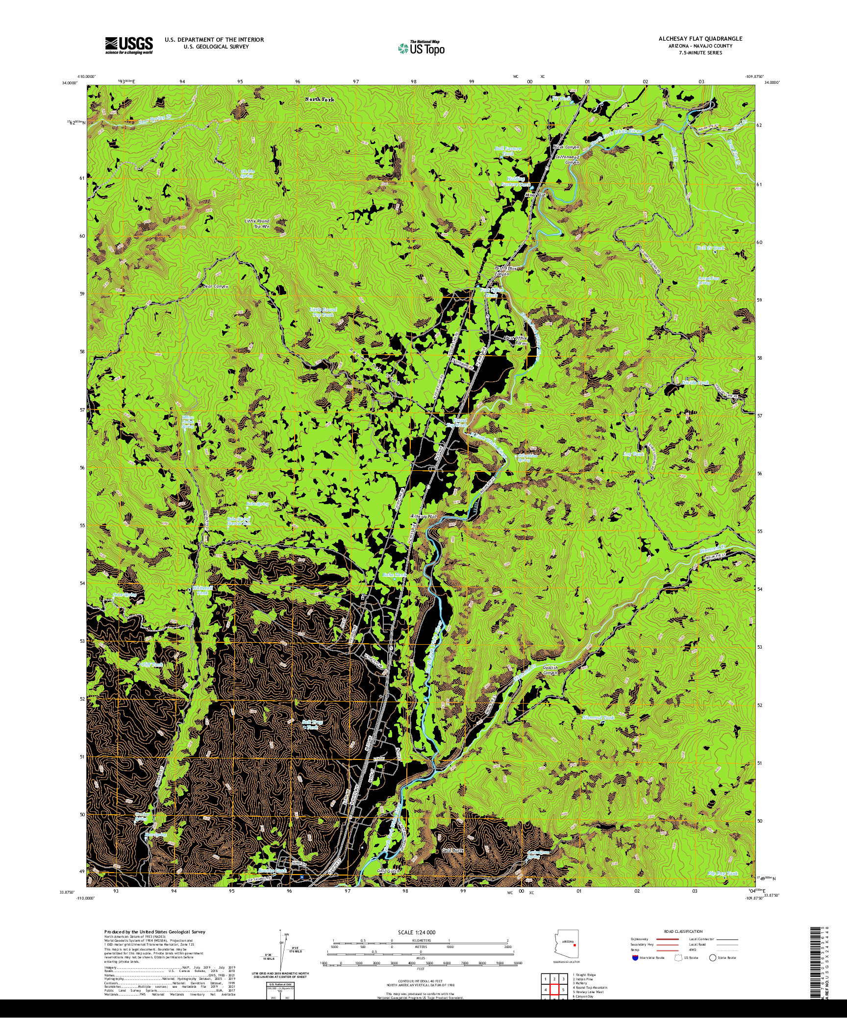 US TOPO 7.5-MINUTE MAP FOR ALCHESAY FLAT, AZ