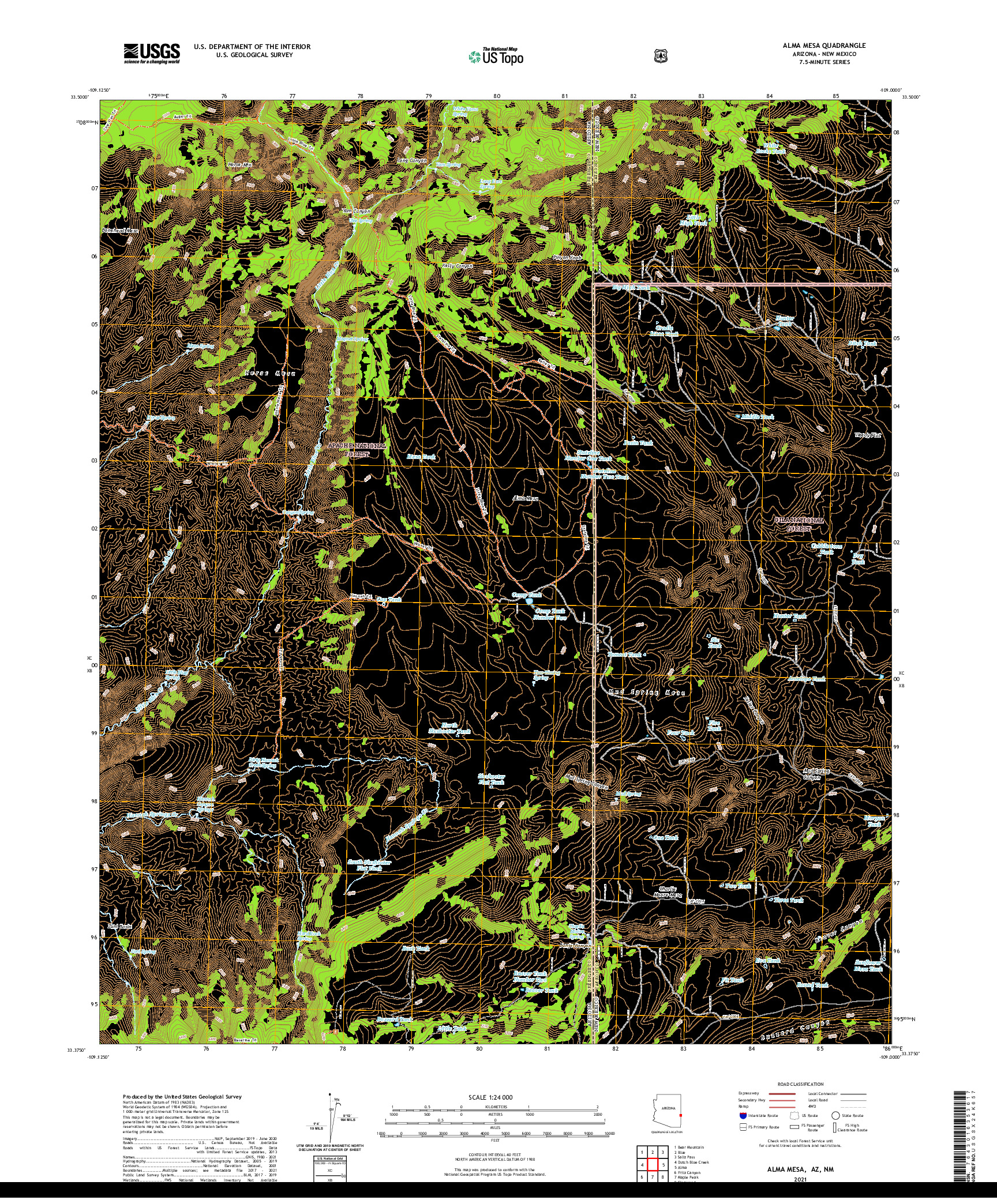 US TOPO 7.5-MINUTE MAP FOR ALMA MESA, AZ,NM