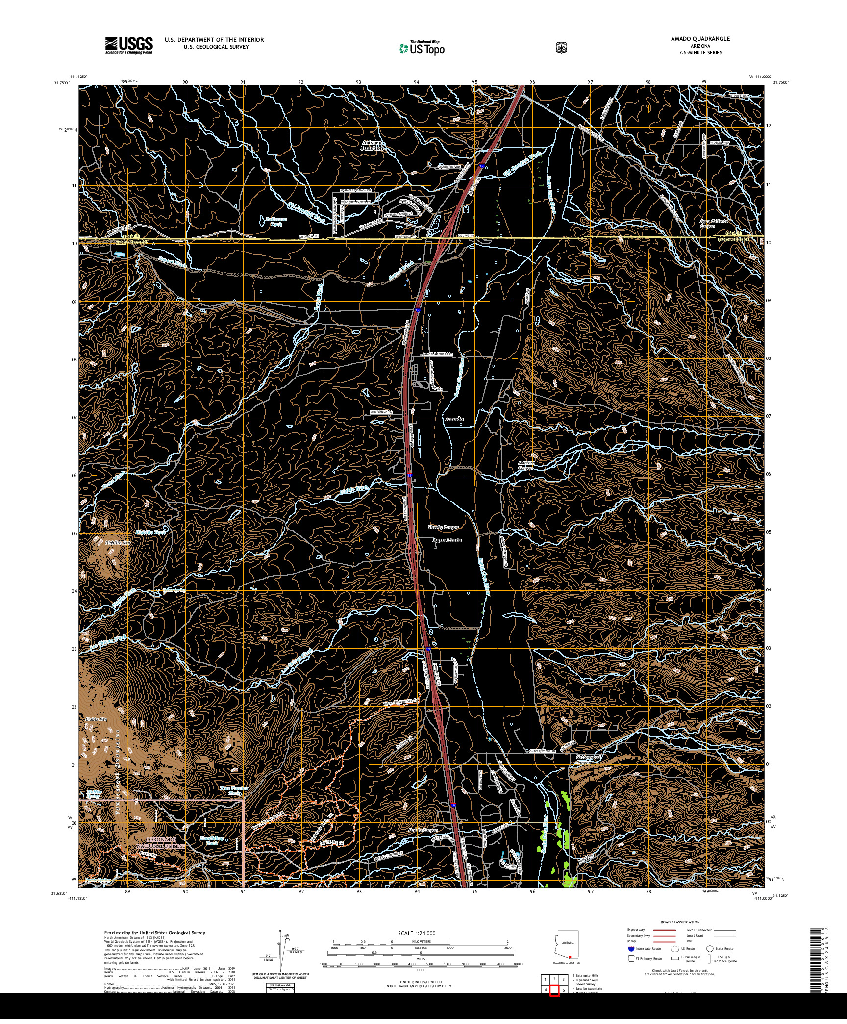 US TOPO 7.5-MINUTE MAP FOR AMADO, AZ