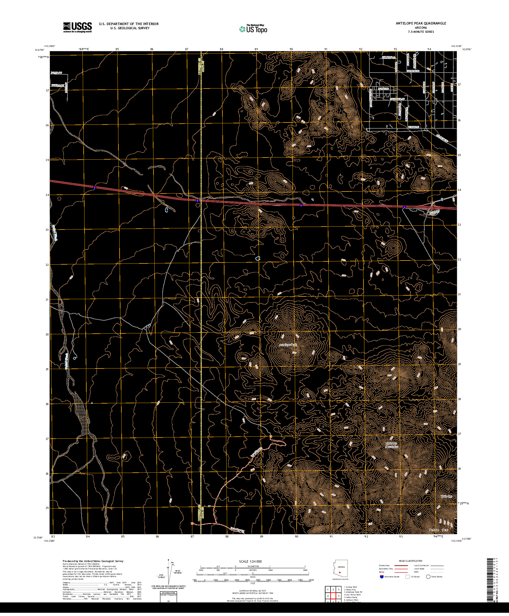 US TOPO 7.5-MINUTE MAP FOR ANTELOPE PEAK, AZ