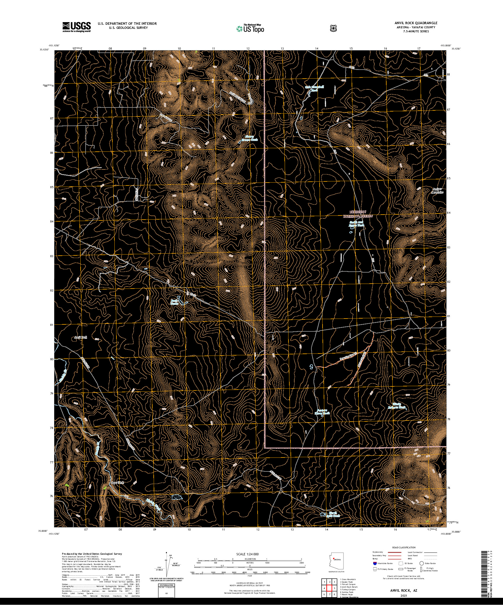 US TOPO 7.5-MINUTE MAP FOR ANVIL ROCK, AZ