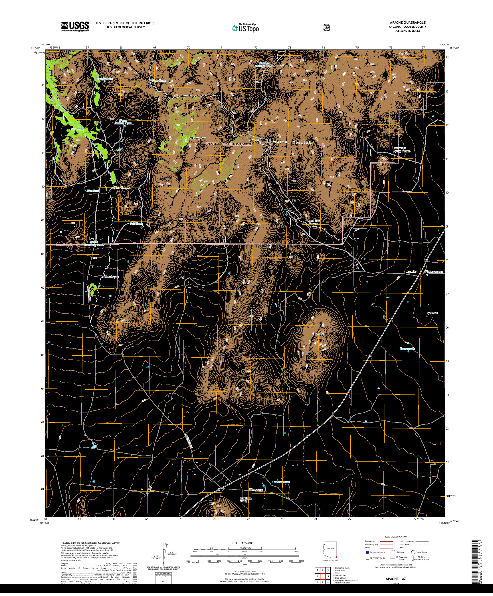 USGS US TOPO 7.5-MINUTE MAP FOR APACHE, AZ 2021