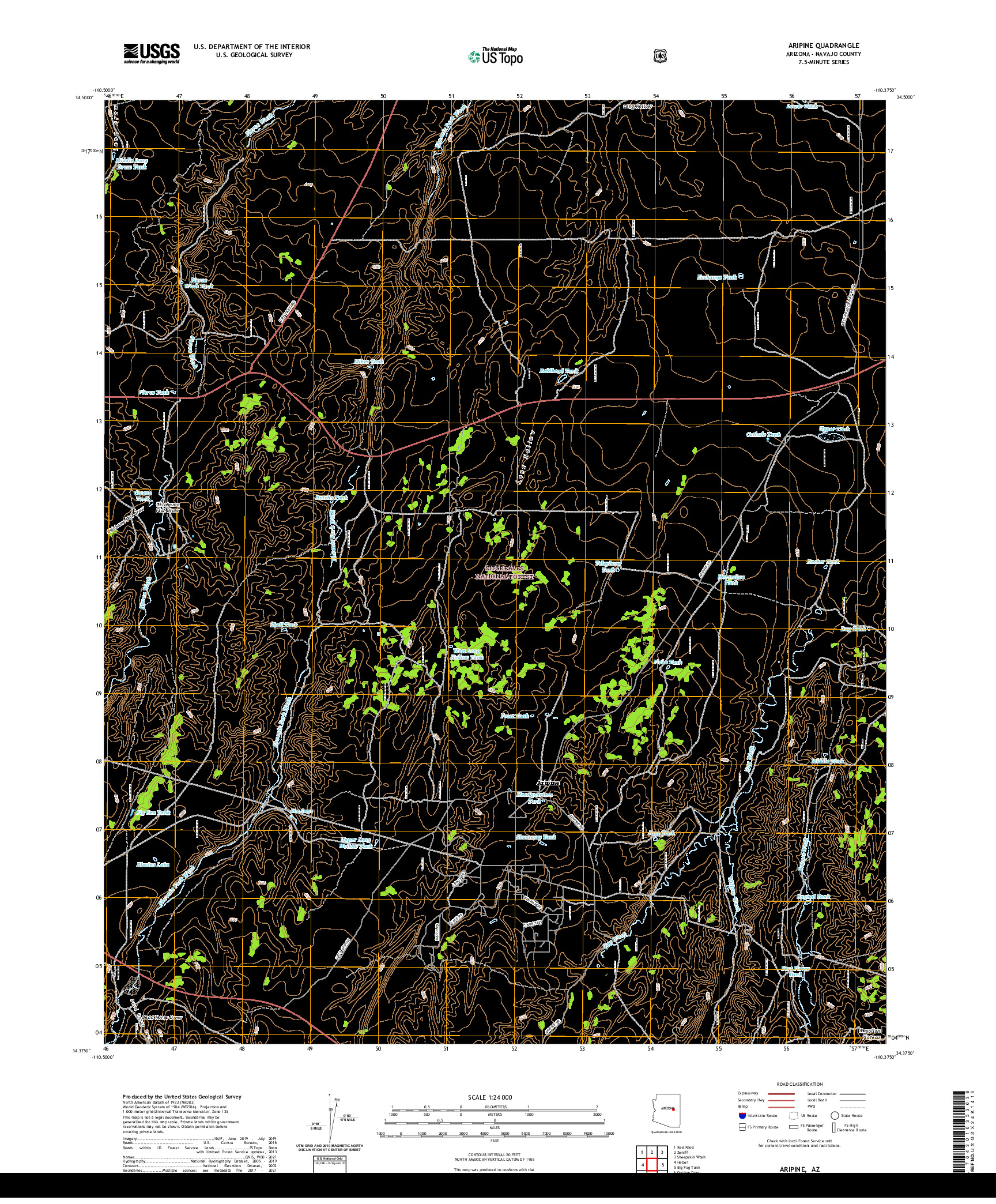 US TOPO 7.5-MINUTE MAP FOR ARIPINE, AZ