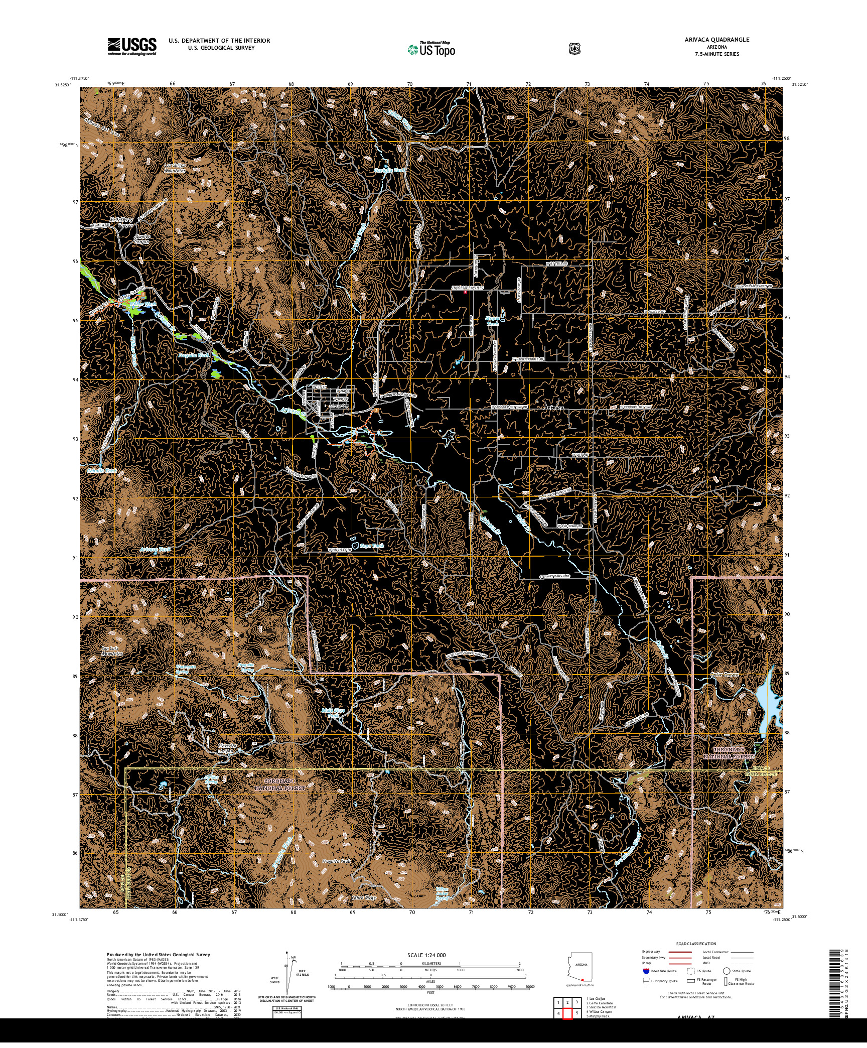 USGS US TOPO 7.5-MINUTE MAP FOR ARIVACA, AZ 2021