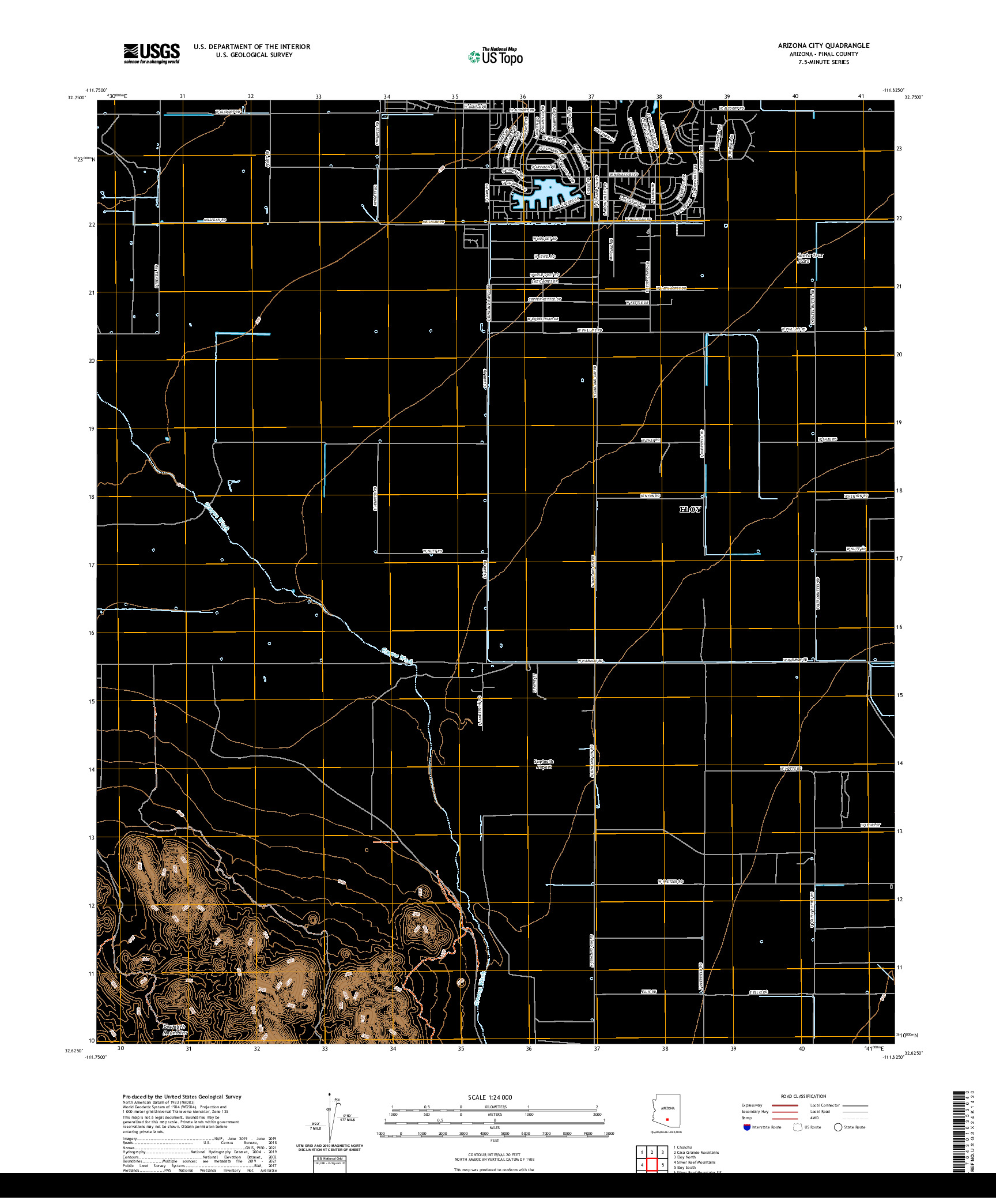 US TOPO 7.5-MINUTE MAP FOR ARIZONA CITY, AZ