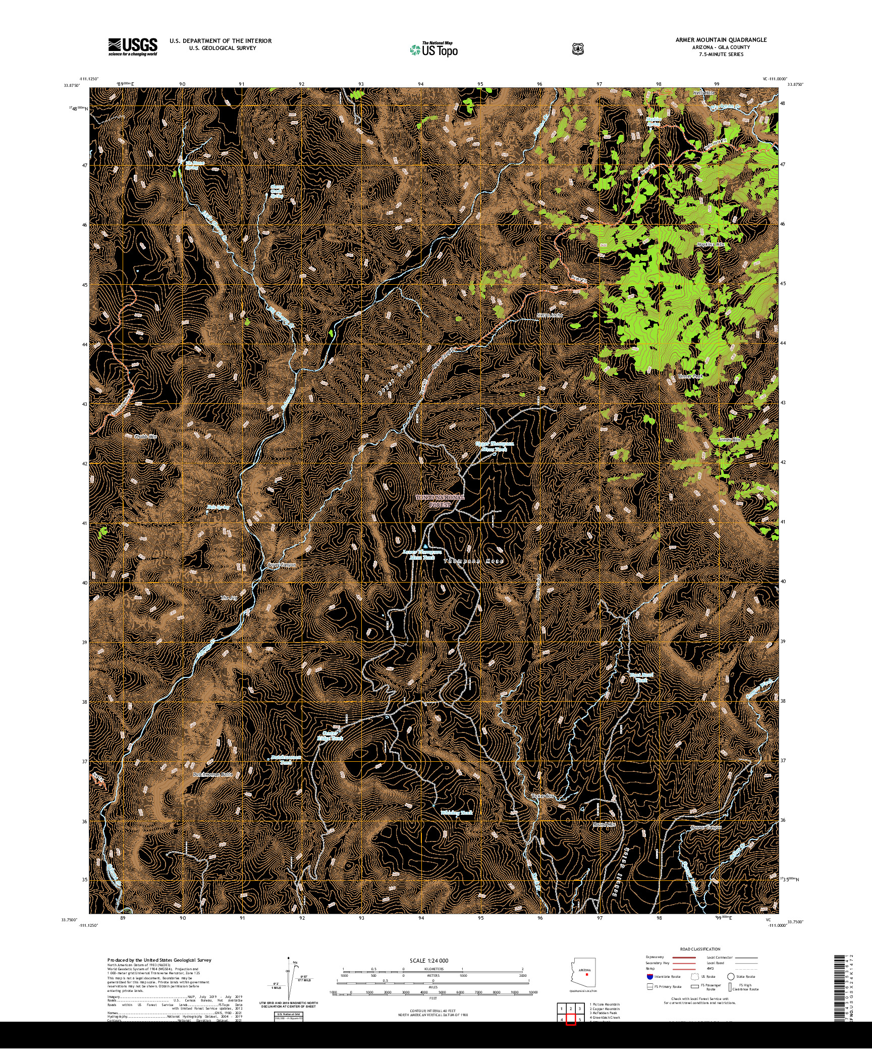 US TOPO 7.5-MINUTE MAP FOR ARMER MOUNTAIN, AZ