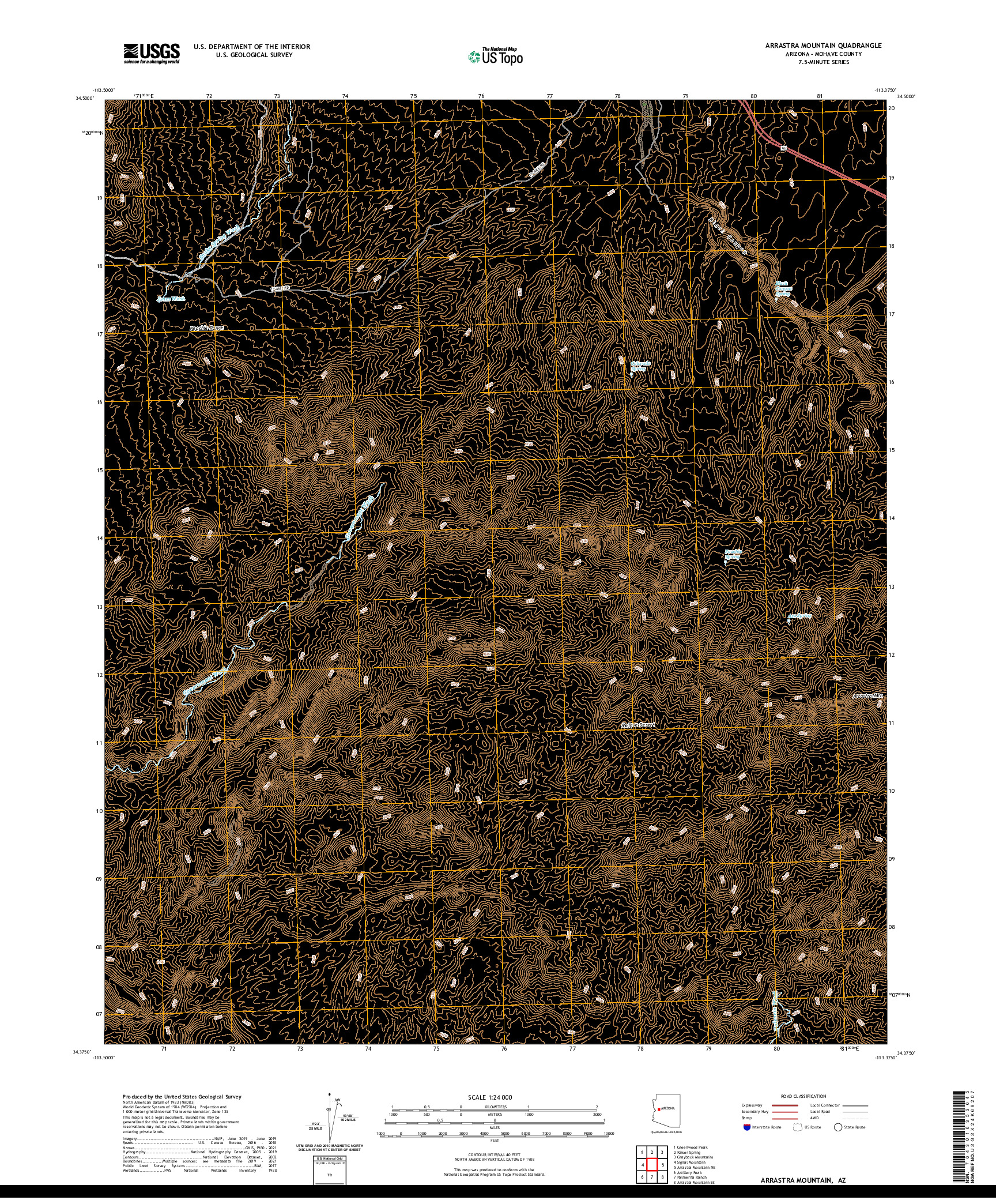 US TOPO 7.5-MINUTE MAP FOR ARRASTRA MOUNTAIN, AZ