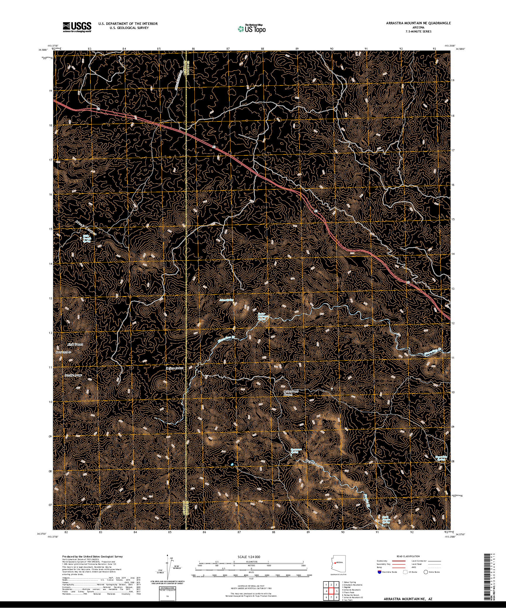 US TOPO 7.5-MINUTE MAP FOR ARRASTRA MOUNTAIN NE, AZ