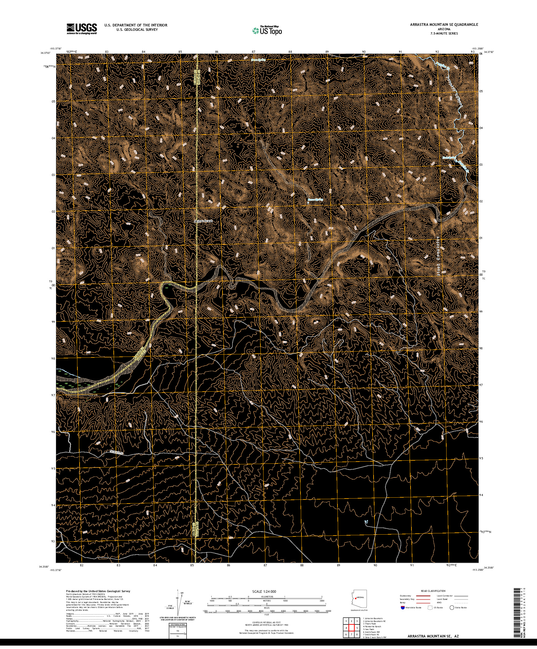 US TOPO 7.5-MINUTE MAP FOR ARRASTRA MOUNTAIN SE, AZ