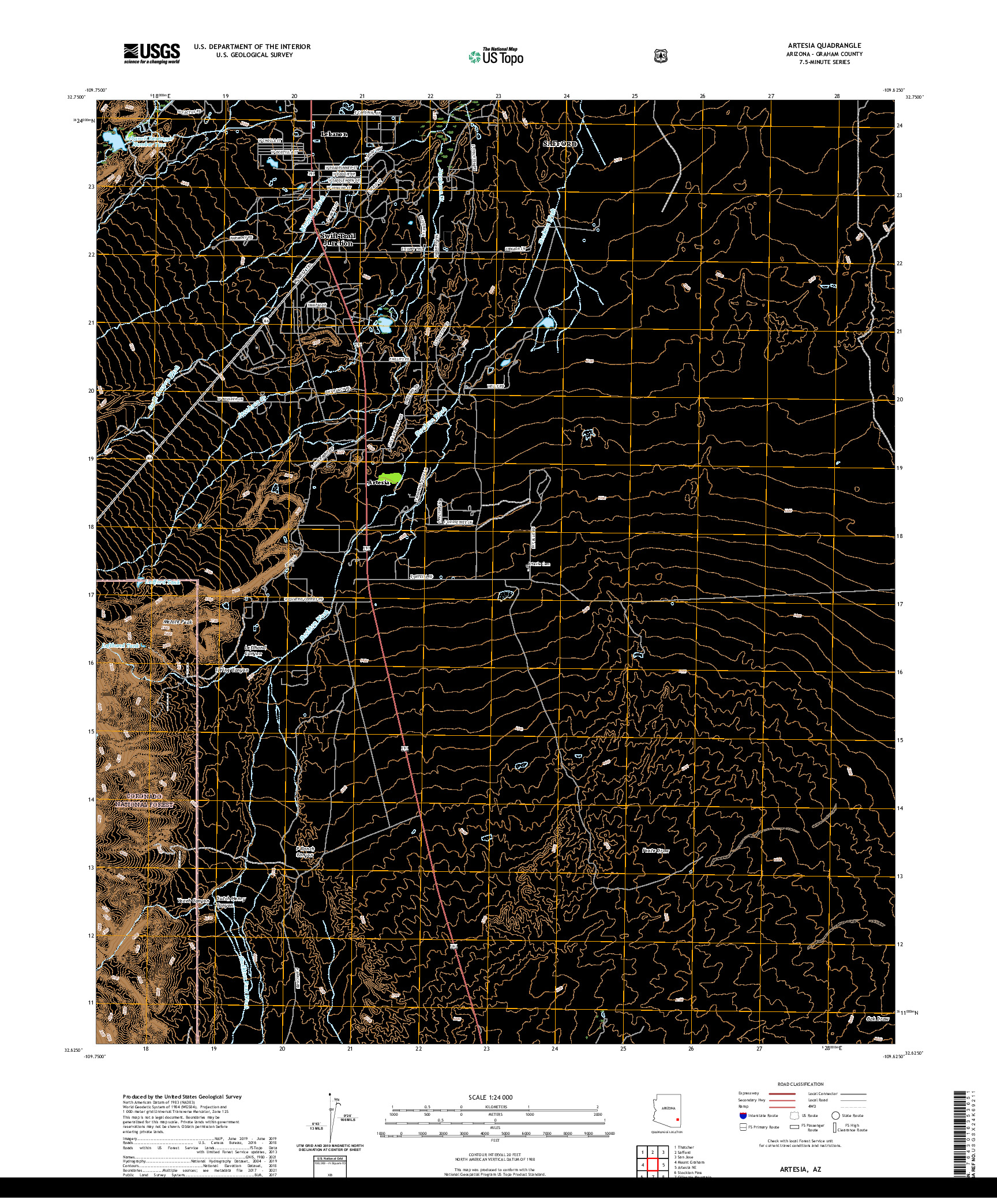 US TOPO 7.5-MINUTE MAP FOR ARTESIA, AZ