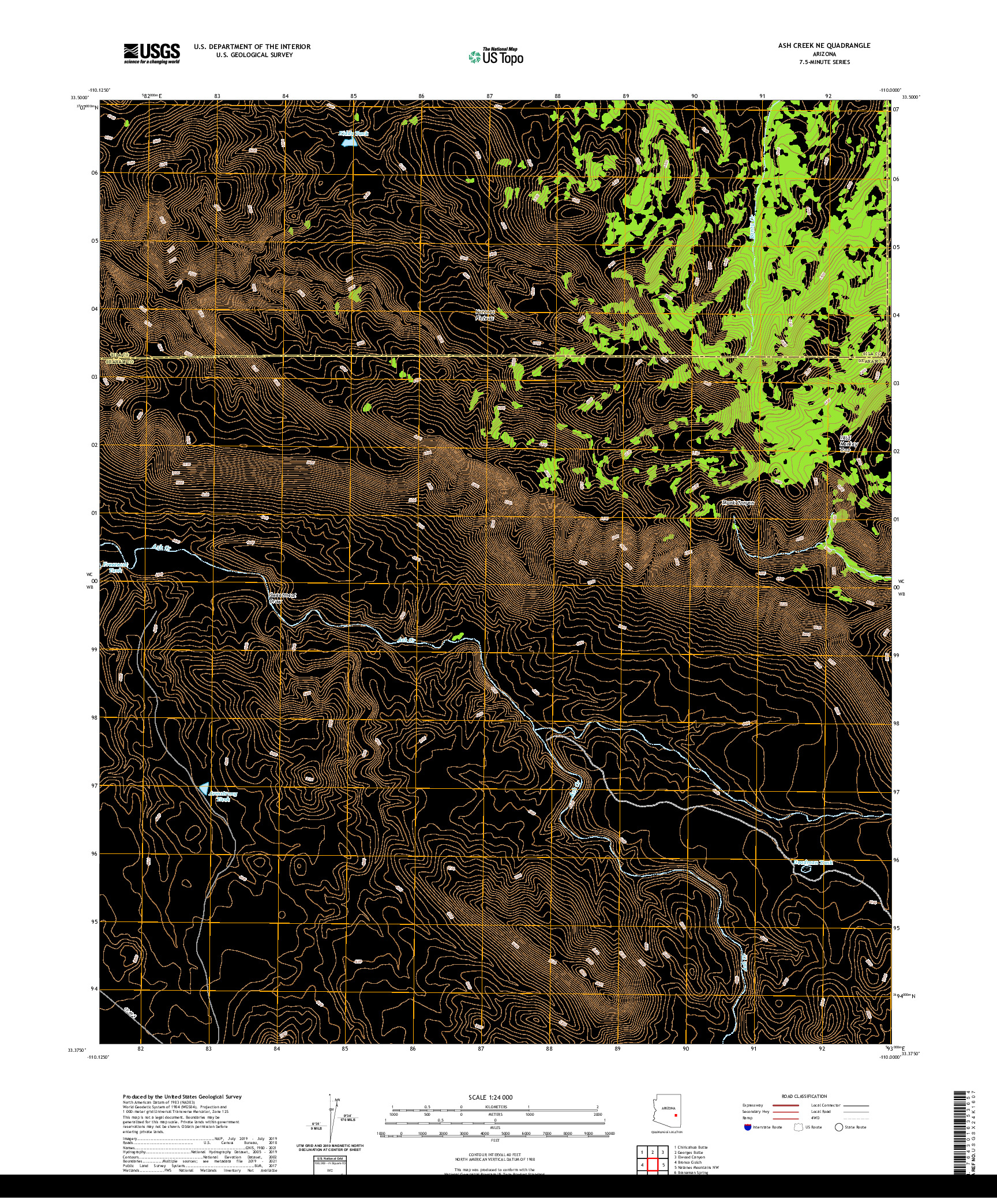 US TOPO 7.5-MINUTE MAP FOR ASH CREEK NE, AZ