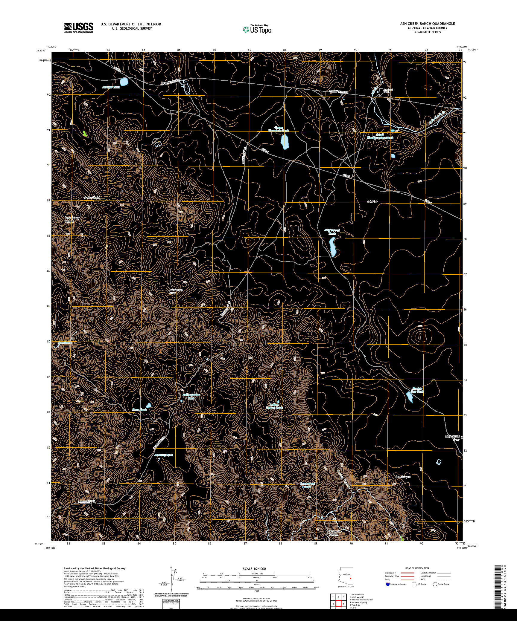 US TOPO 7.5-MINUTE MAP FOR ASH CREEK RANCH, AZ