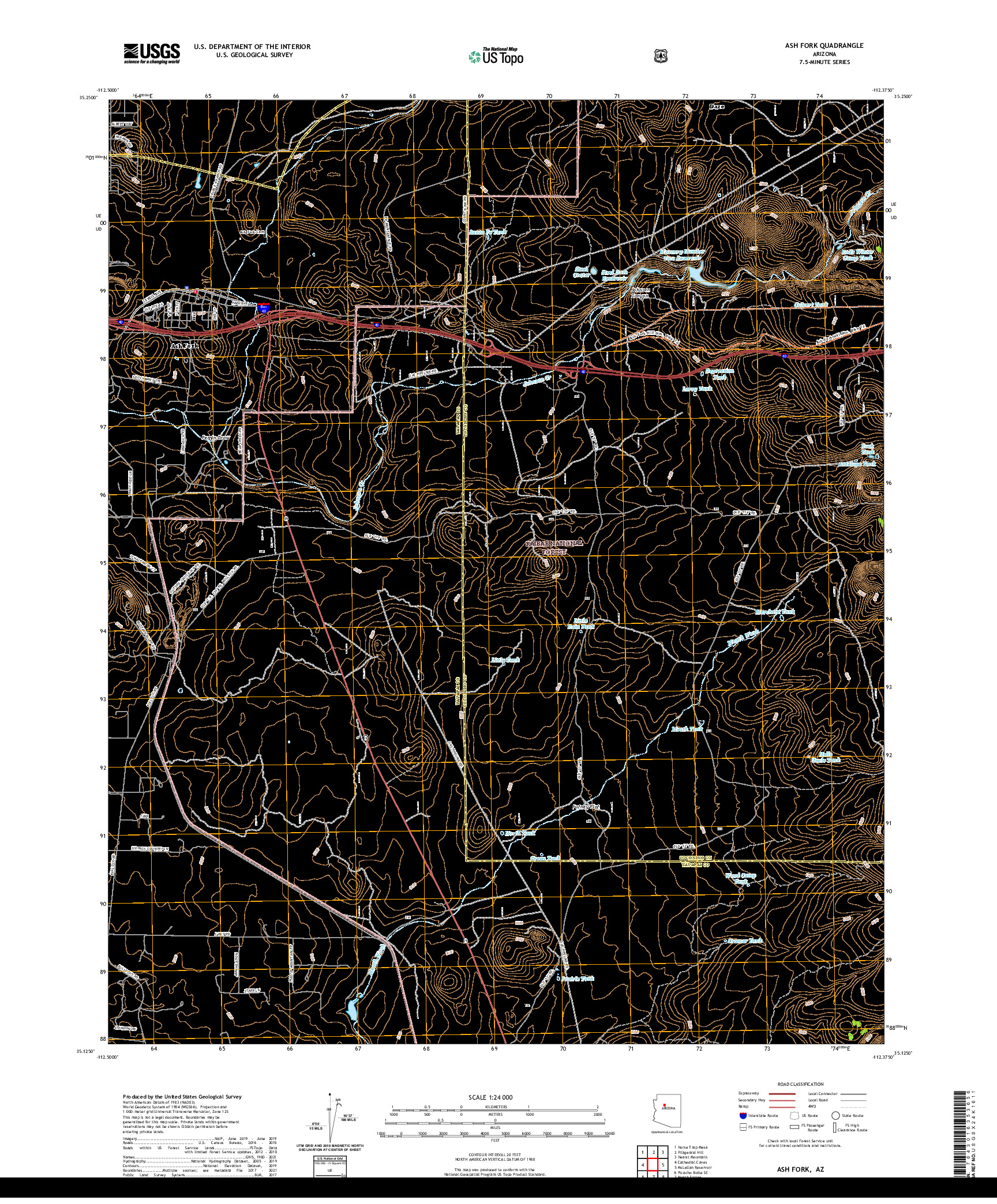 US TOPO 7.5-MINUTE MAP FOR ASH FORK, AZ