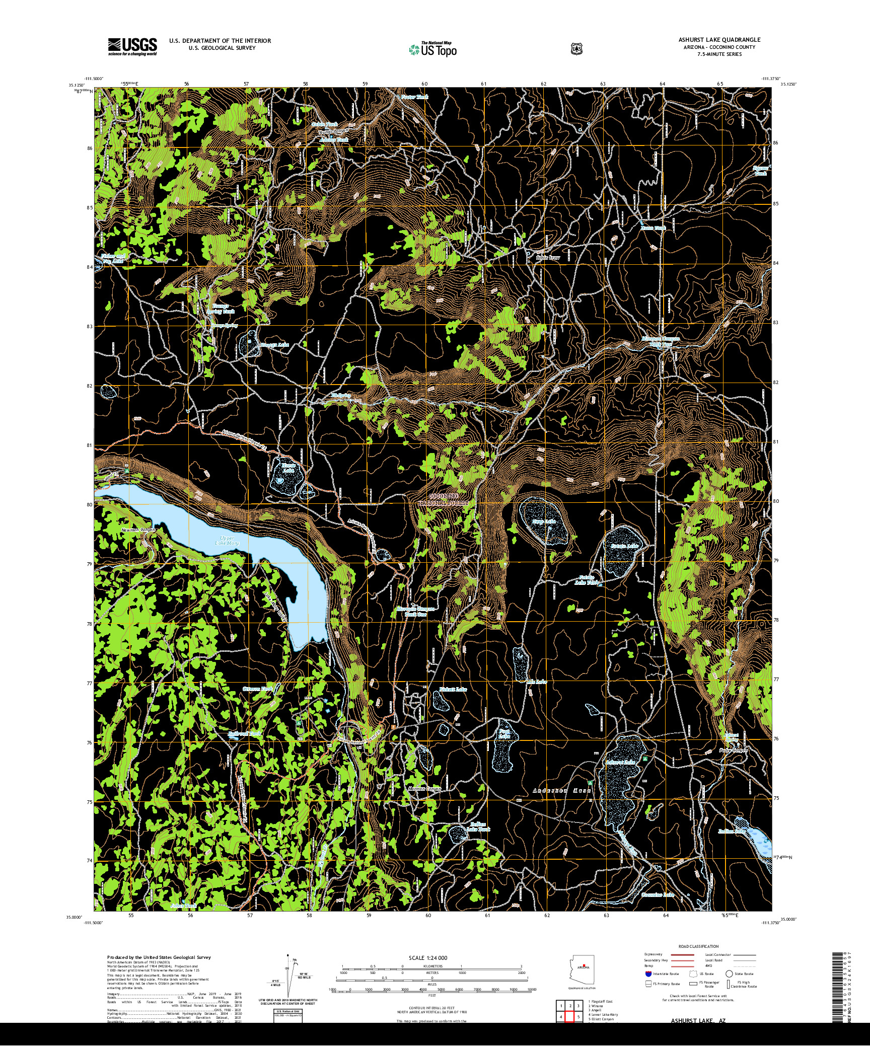 US TOPO 7.5-MINUTE MAP FOR ASHURST LAKE, AZ