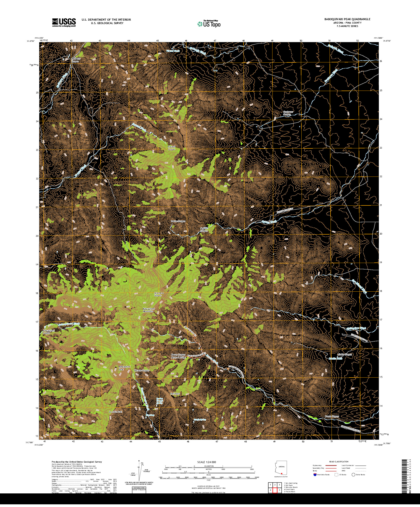 USGS US TOPO 7.5-MINUTE MAP FOR BABOQUIVARI PEAK, AZ 2021