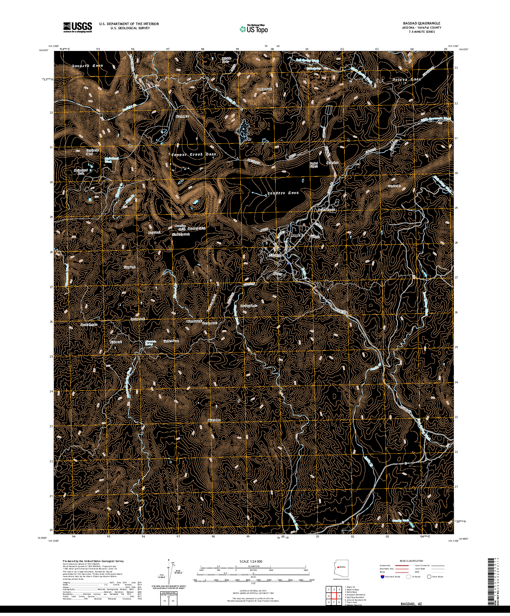 US TOPO 7.5-MINUTE MAP FOR BAGDAD, AZ