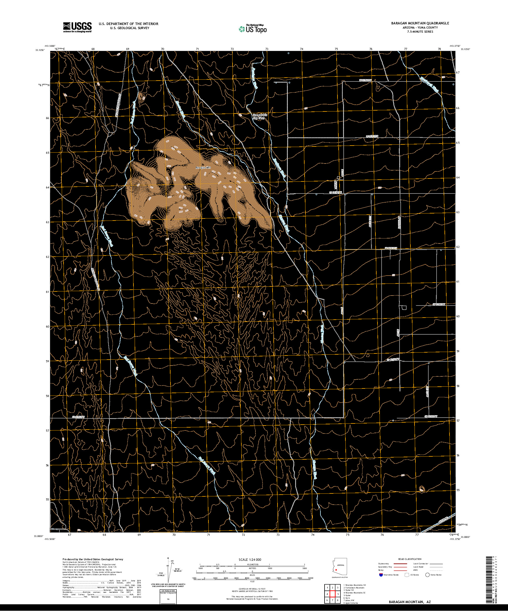 US TOPO 7.5-MINUTE MAP FOR BARAGAN MOUNTAIN, AZ