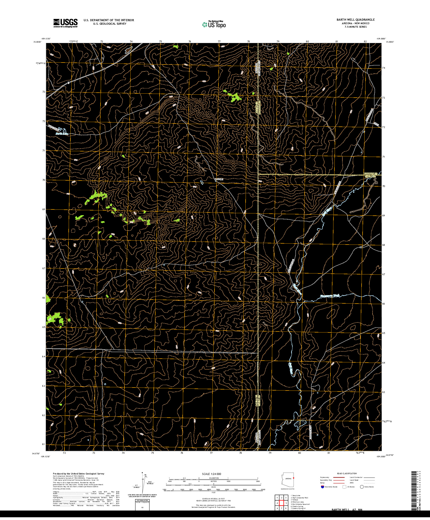 US TOPO 7.5-MINUTE MAP FOR BARTH WELL, AZ,NM