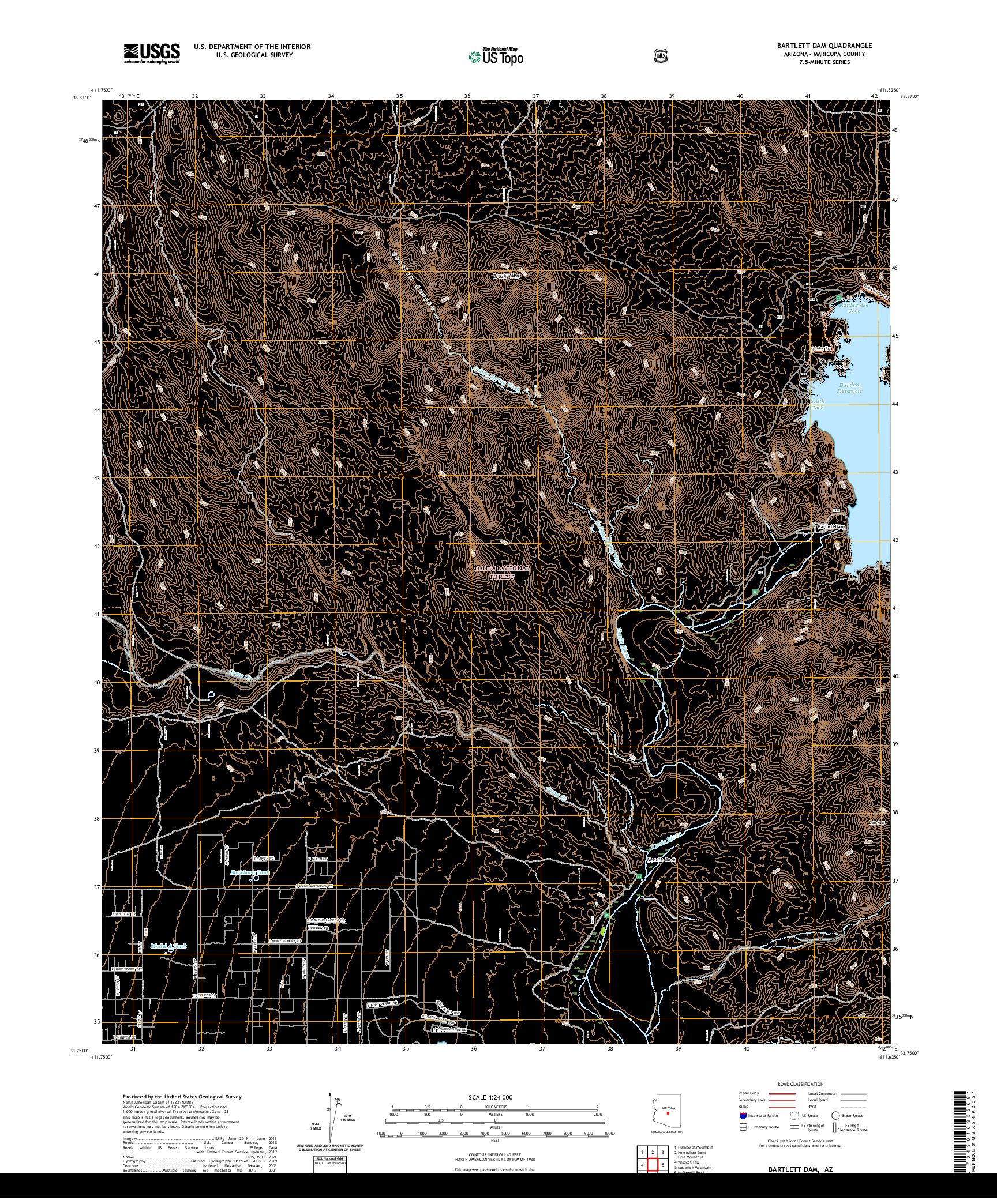 US TOPO 7.5-MINUTE MAP FOR BARTLETT DAM, AZ