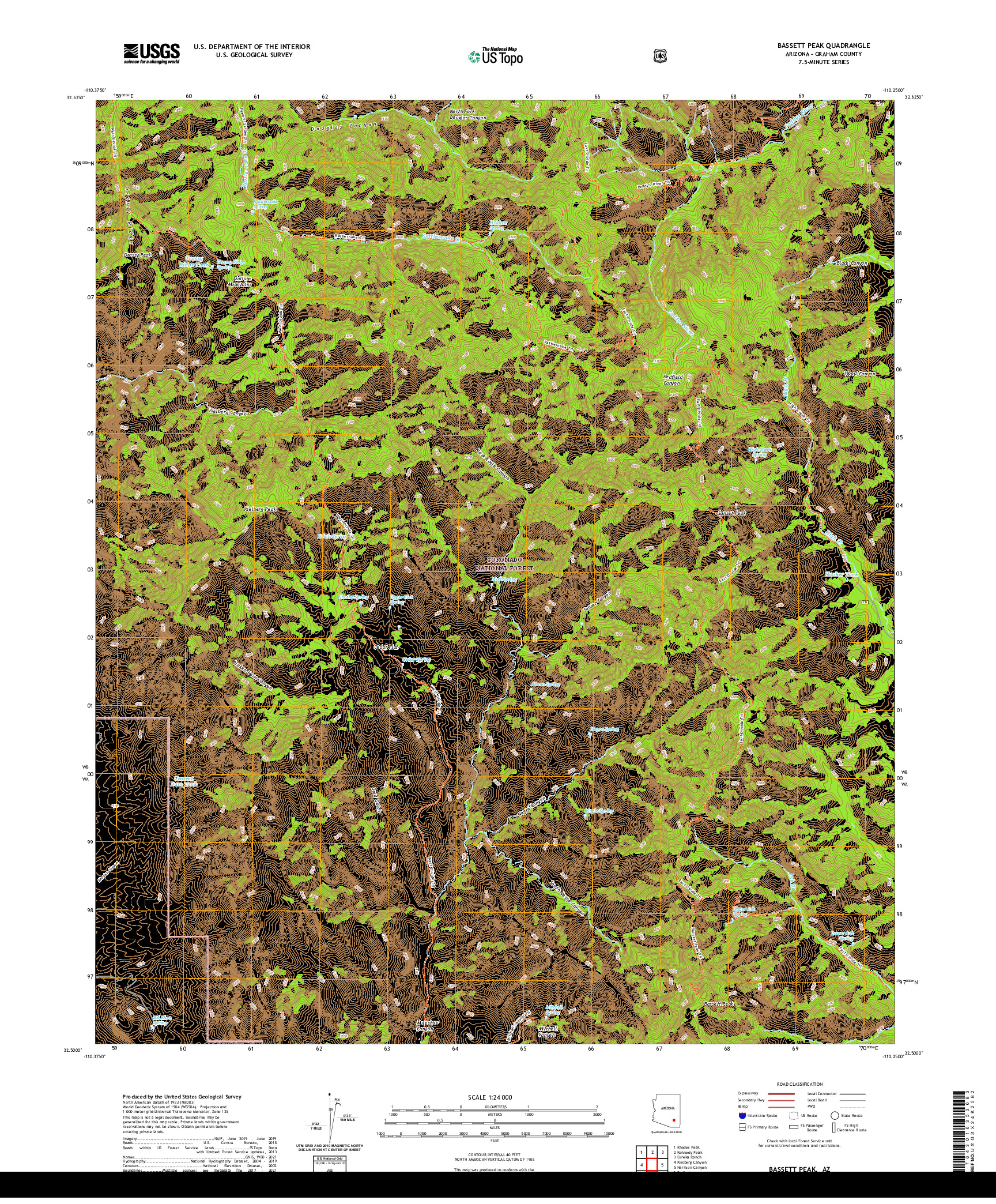 US TOPO 7.5-MINUTE MAP FOR BASSETT PEAK, AZ