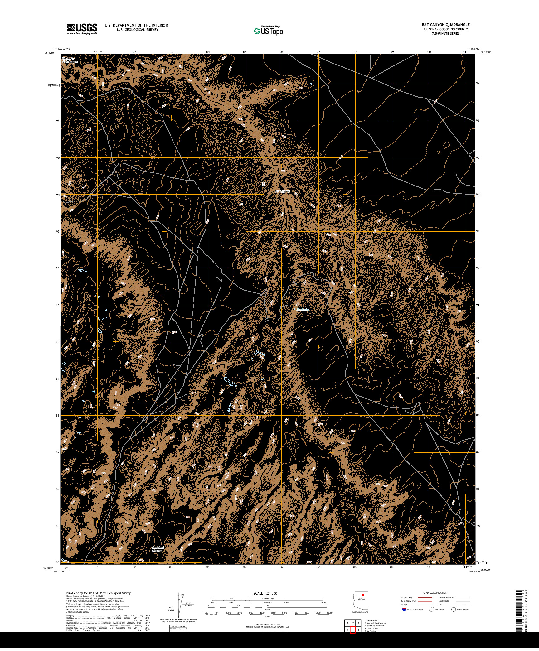 US TOPO 7.5-MINUTE MAP FOR BAT CANYON, AZ