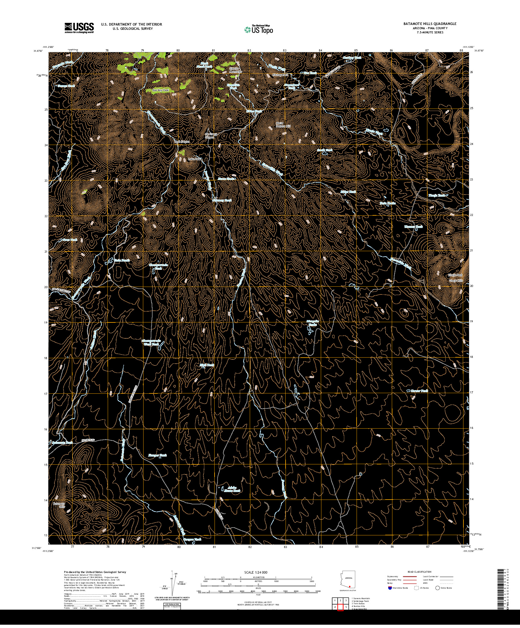 USGS US TOPO 7.5-MINUTE MAP FOR BATAMOTE HILLS, AZ 2021