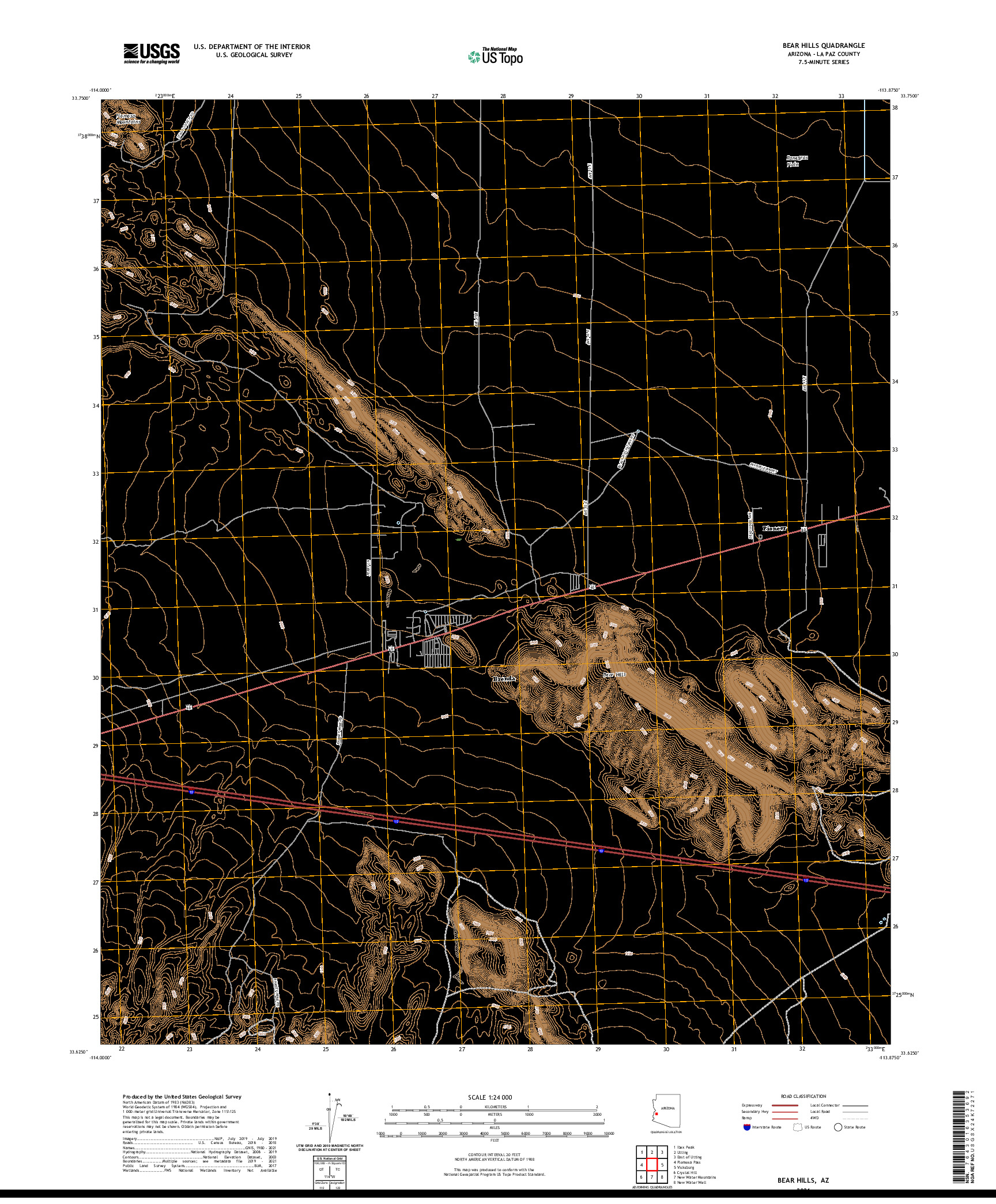 US TOPO 7.5-MINUTE MAP FOR BEAR HILLS, AZ