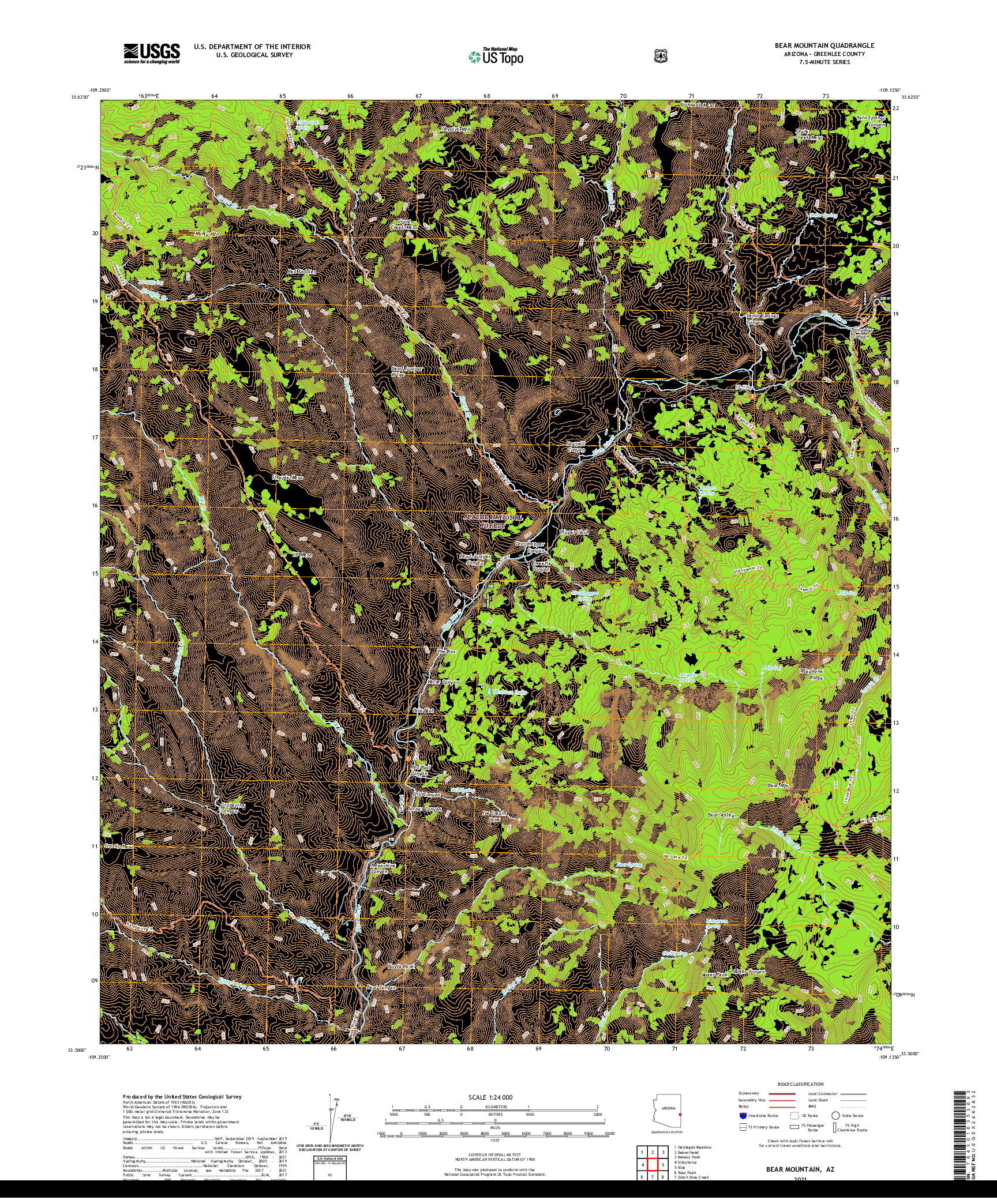 US TOPO 7.5-MINUTE MAP FOR BEAR MOUNTAIN, AZ