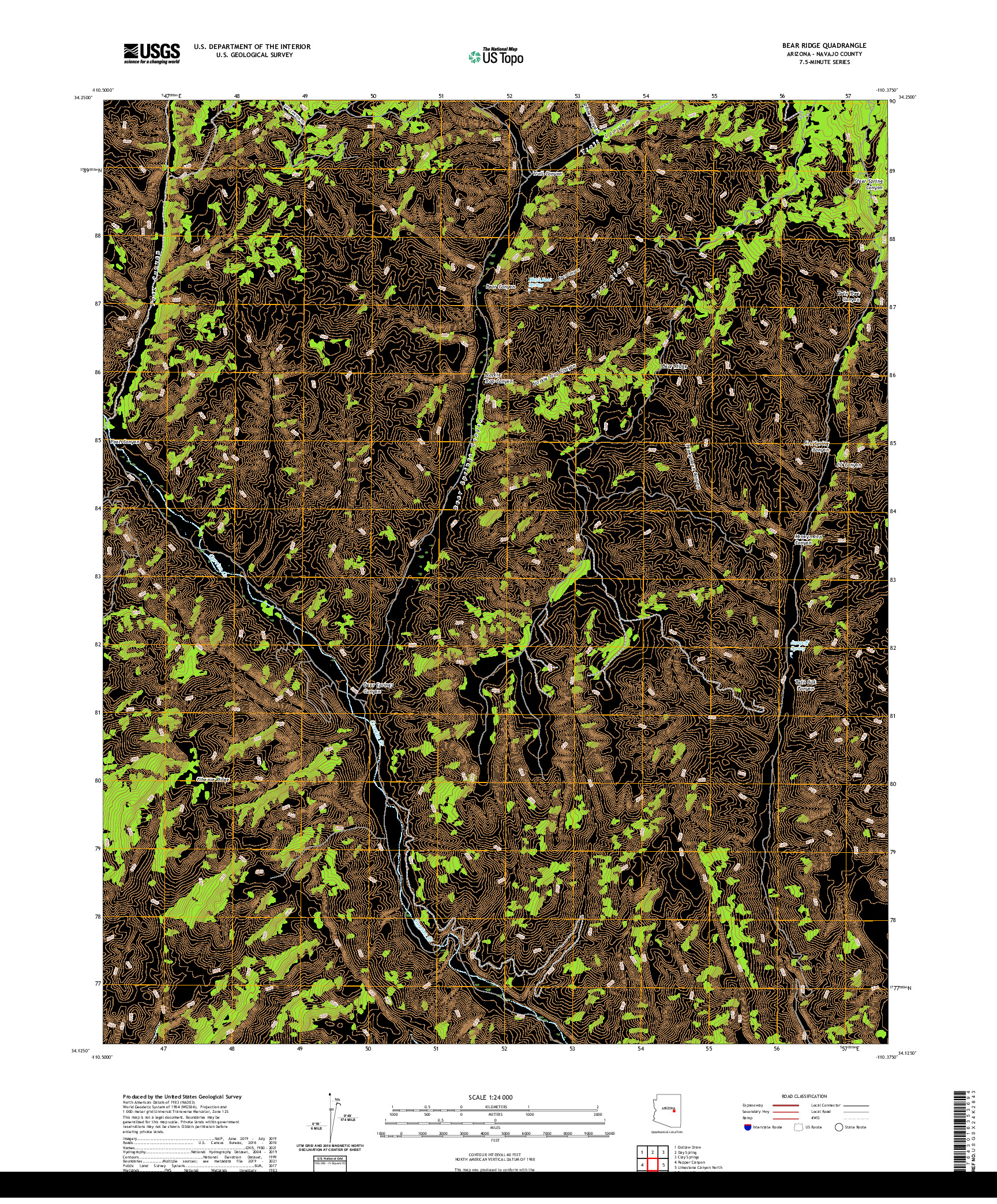 US TOPO 7.5-MINUTE MAP FOR BEAR RIDGE, AZ